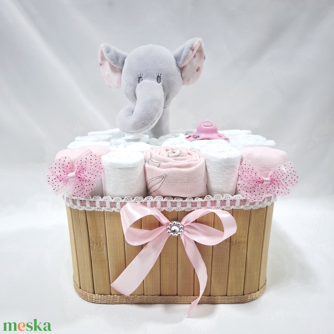 Kis elefánt box, pelenkatorta 4-8kg pelenkatorony, babaváró csomag, kelengye - játék & sport - babalátogató ajándékcsomag - Meska.hu