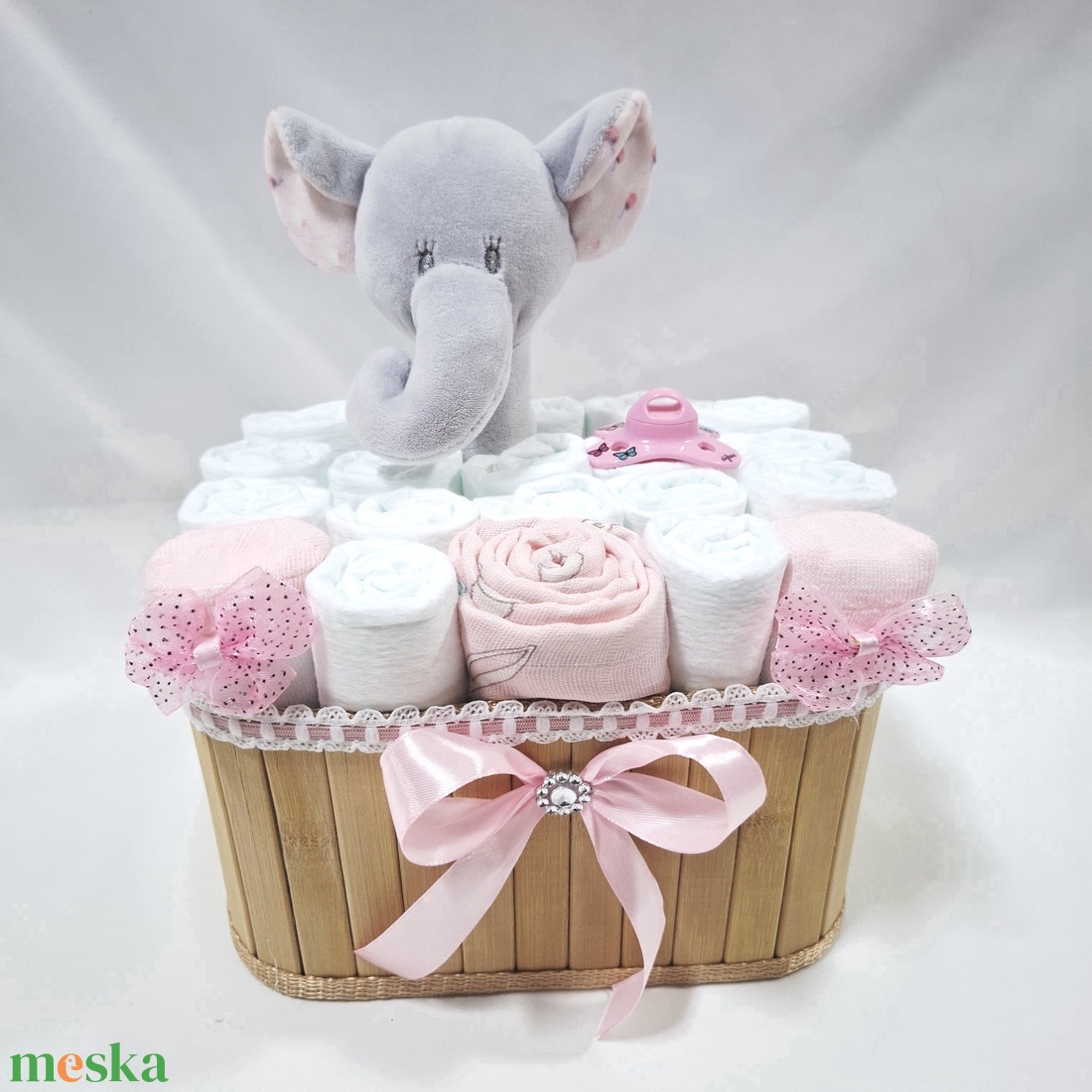 Kis elefánt box, pelenkatorta 4-8kg pelenkatorony, babaváró csomag, kelengye - játék & sport - babalátogató ajándékcsomag - Meska.hu