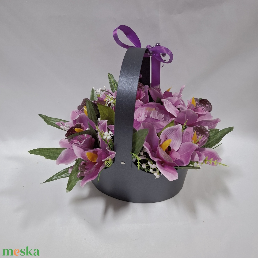 Harmónia orchidea virágcsokor, virágdoboz, örökcsokor, kézikosár, ajándék (édességgel) - otthon & életmód - dekoráció - virágdísz és tartó - csokor & virágdísz - Meska.hu