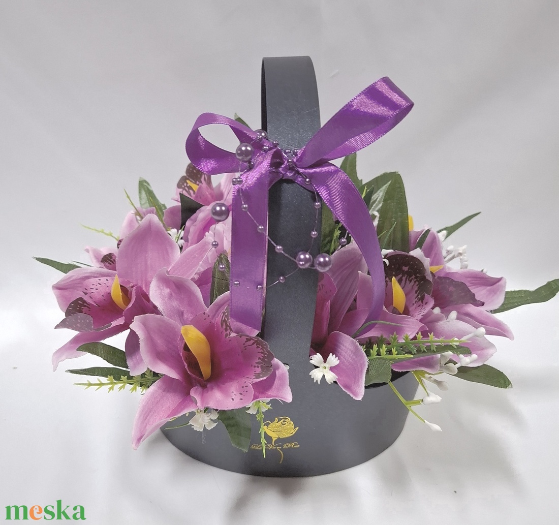 Harmónia orchidea virágcsokor, virágdoboz, örökcsokor, kézikosár, ajándék (édességgel) - otthon & életmód - dekoráció - virágdísz és tartó - csokor & virágdísz - Meska.hu
