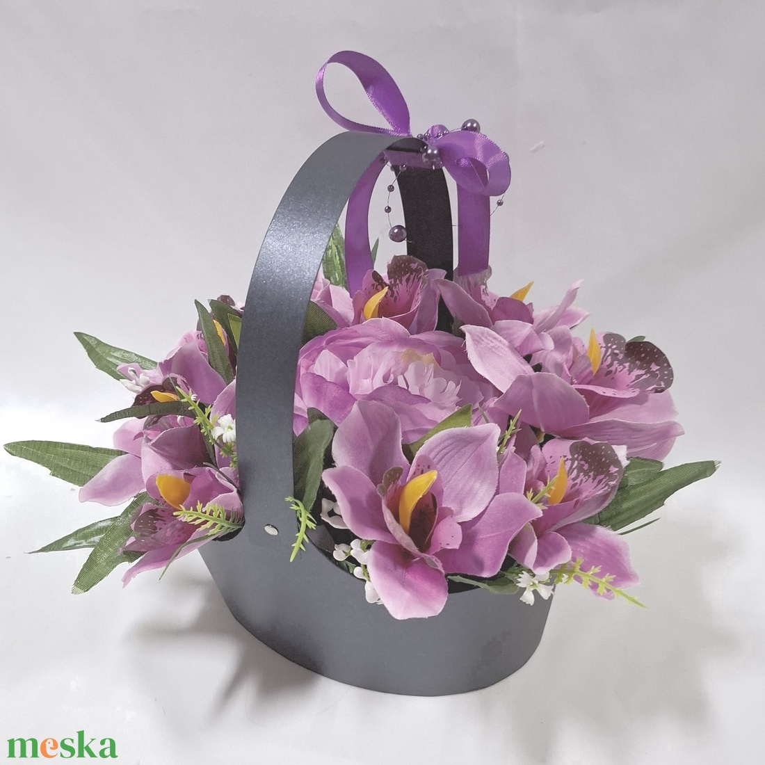 Harmónia orchidea virágcsokor, virágdoboz, örökcsokor, kézikosár, ajándék (édességgel) - otthon & életmód - dekoráció - virágdísz és tartó - csokor & virágdísz - Meska.hu