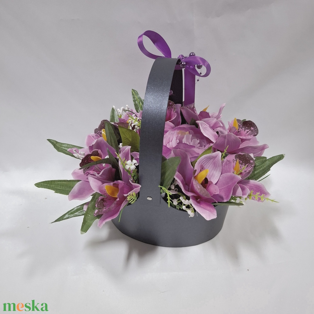 Harmónia orchidea virágcsokor, virágdoboz, örökcsokor, kézikosár, ajándék (édességgel) - otthon & életmód - dekoráció - virágdísz és tartó - csokor & virágdísz - Meska.hu