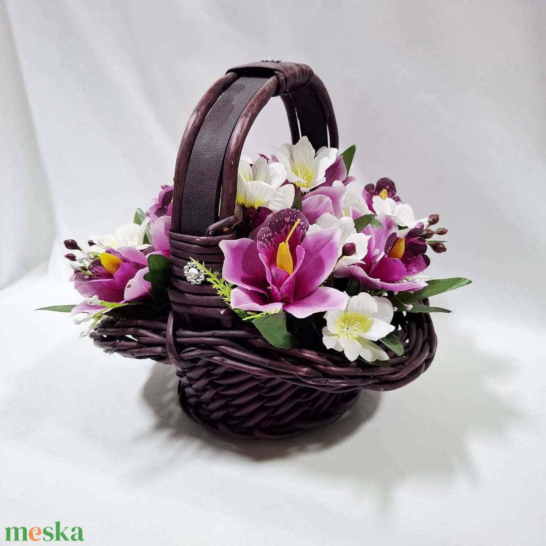 Harmónia orchidea virágcsokor, virágdoboz, örökcsokor, kézikosár, ajándék (édességgel) - otthon & életmód - dekoráció - virágdísz és tartó - csokor & virágdísz - Meska.hu