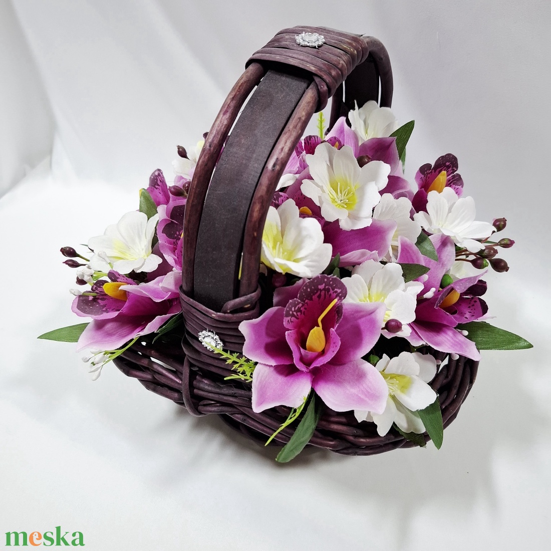 Harmónia orchidea virágcsokor, virágdoboz, örökcsokor, kézikosár, ajándék (édességgel) - otthon & életmód - dekoráció - virágdísz és tartó - csokor & virágdísz - Meska.hu