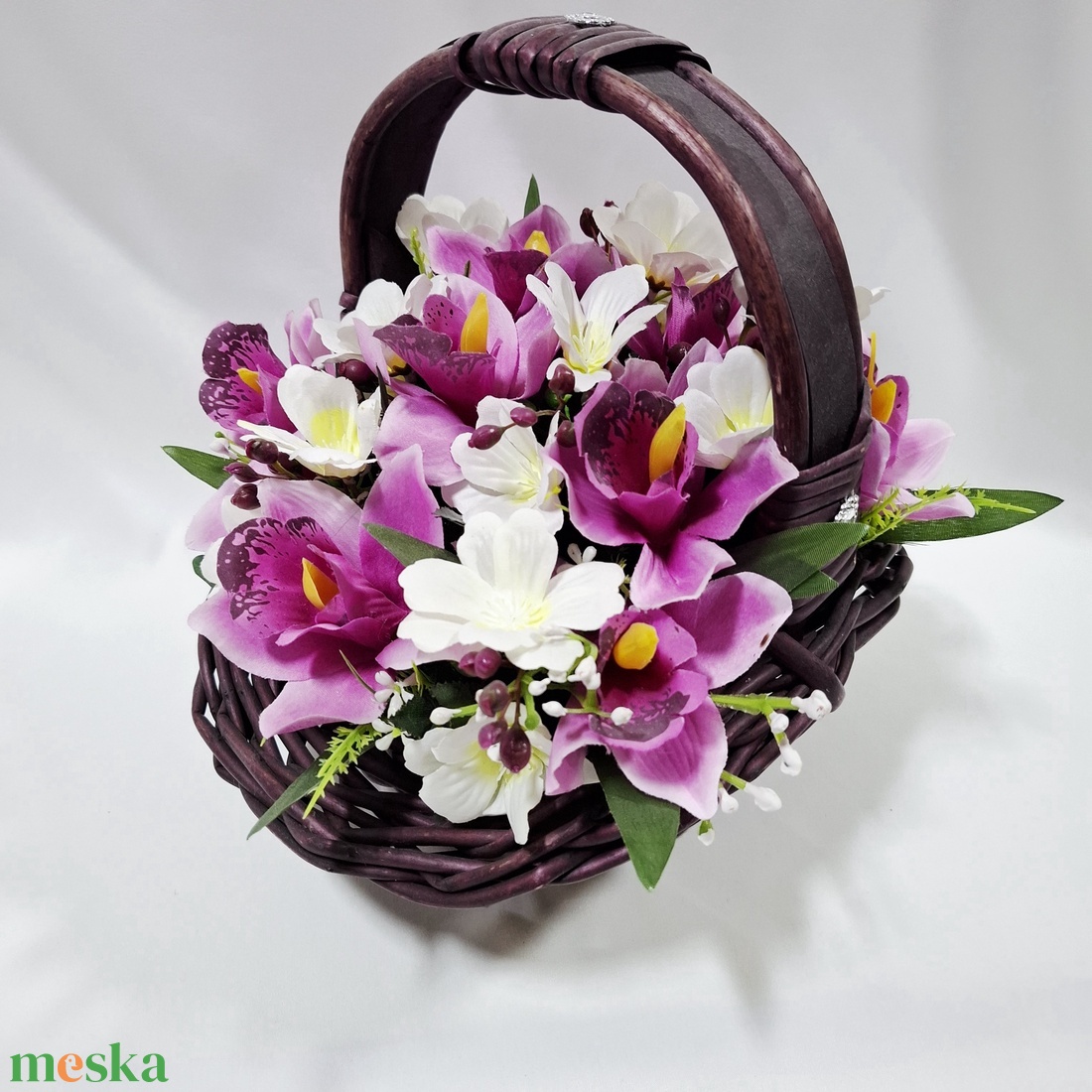 Harmónia orchidea virágcsokor, virágdoboz, örökcsokor, kézikosár, ajándék (édességgel) - otthon & életmód - dekoráció - virágdísz és tartó - csokor & virágdísz - Meska.hu
