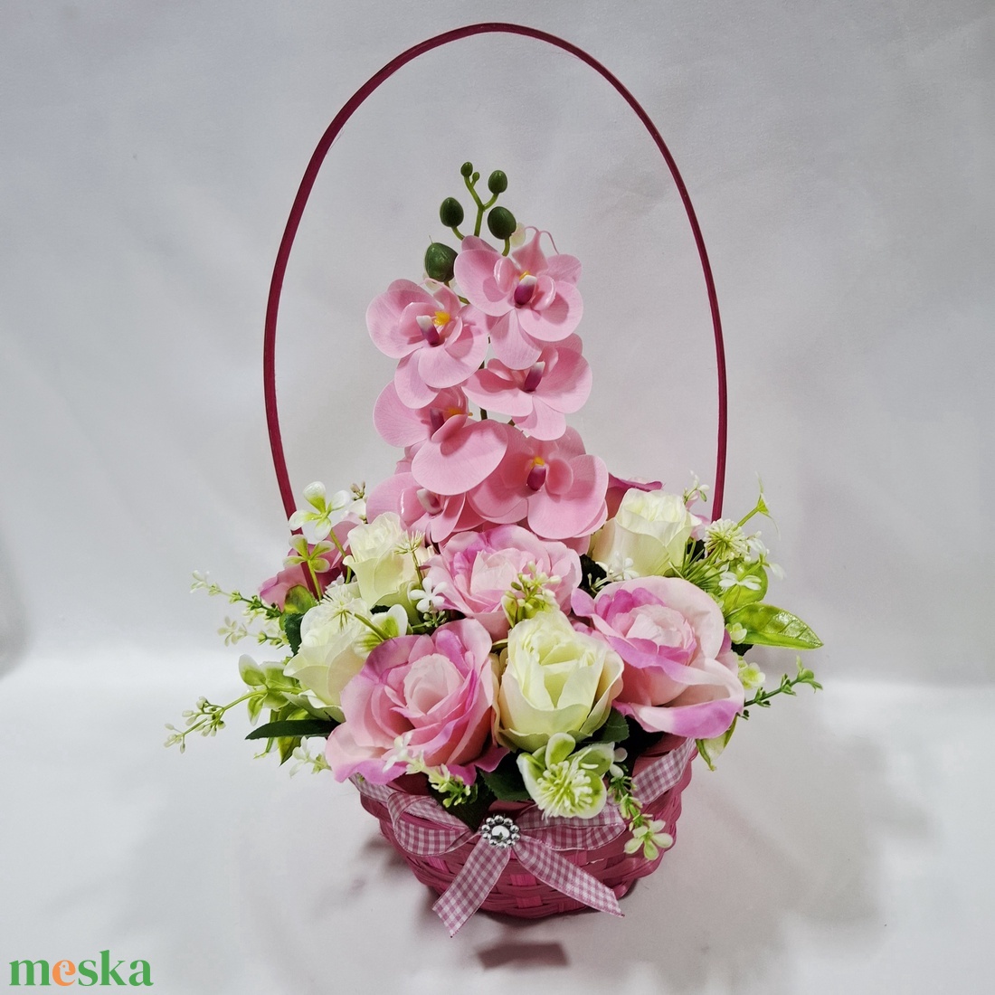 Harmónia orchidea - rózsa virágcsokor, virágdoboz, örökcsokor, kézikosár, ajándék (édességgel) - otthon & életmód - dekoráció - virágdísz és tartó - csokor & virágdísz - Meska.hu