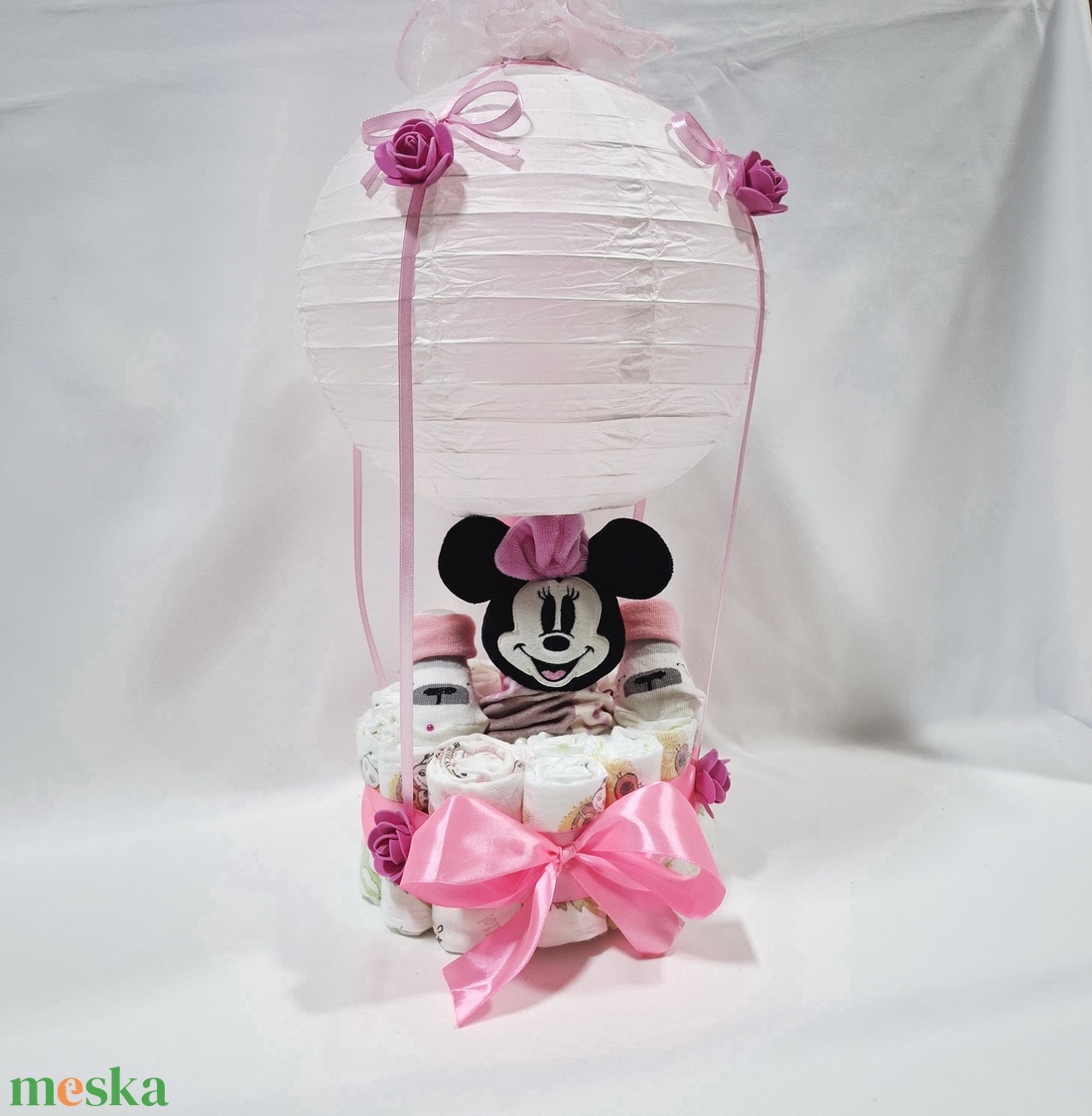 Mickey Minnie hőlégballon pelenkatorta 2-5 kg, pelenkatorony, babaváró csomag, kelengye - játék & sport - babalátogató ajándékcsomag - Meska.hu