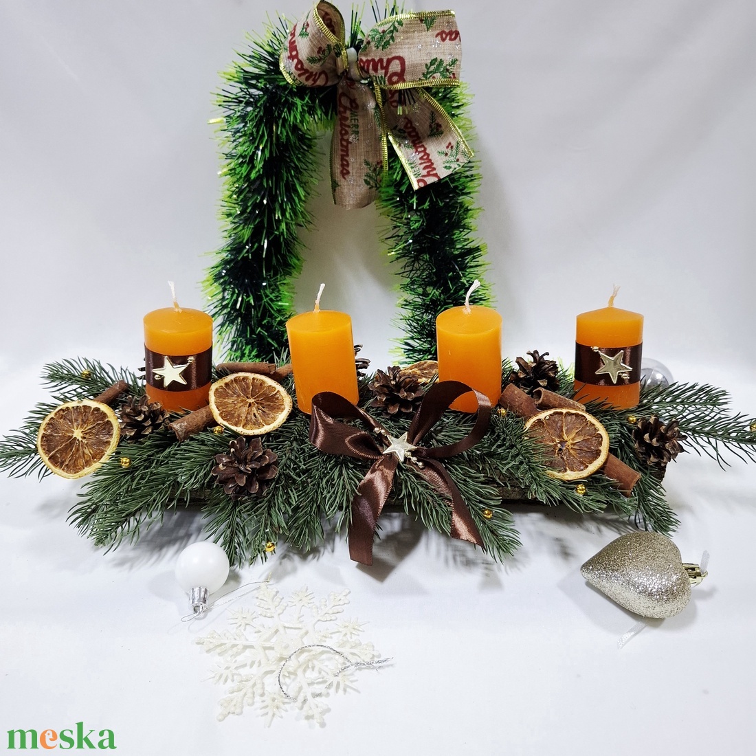 Adventi natura koszorú,  asztaldísz,  dekoráció - karácsony - adventi díszek - adventi asztaldísz - Meska.hu
