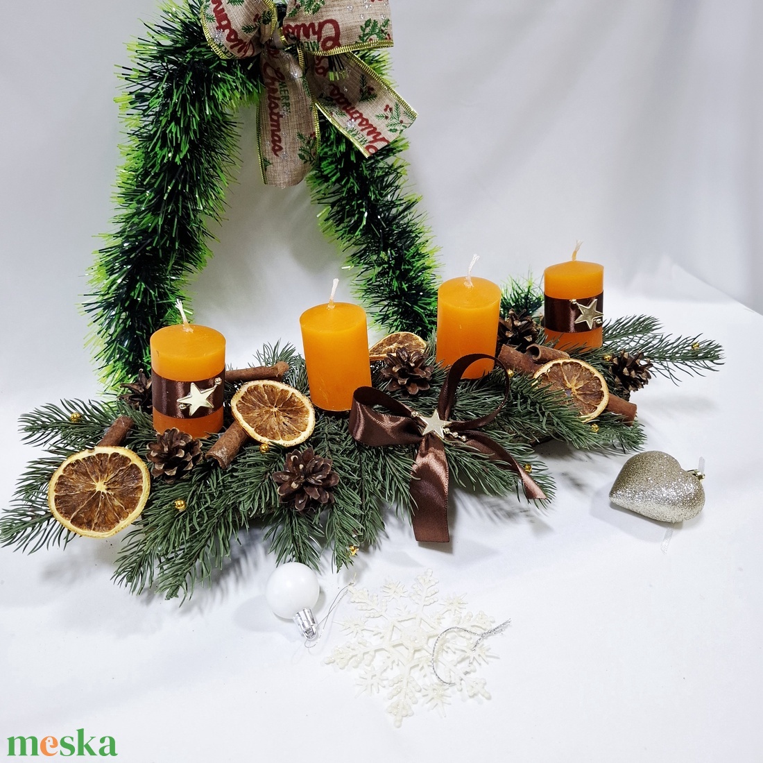 Adventi natura koszorú,  asztaldísz,  dekoráció - karácsony - adventi díszek - adventi asztaldísz - Meska.hu