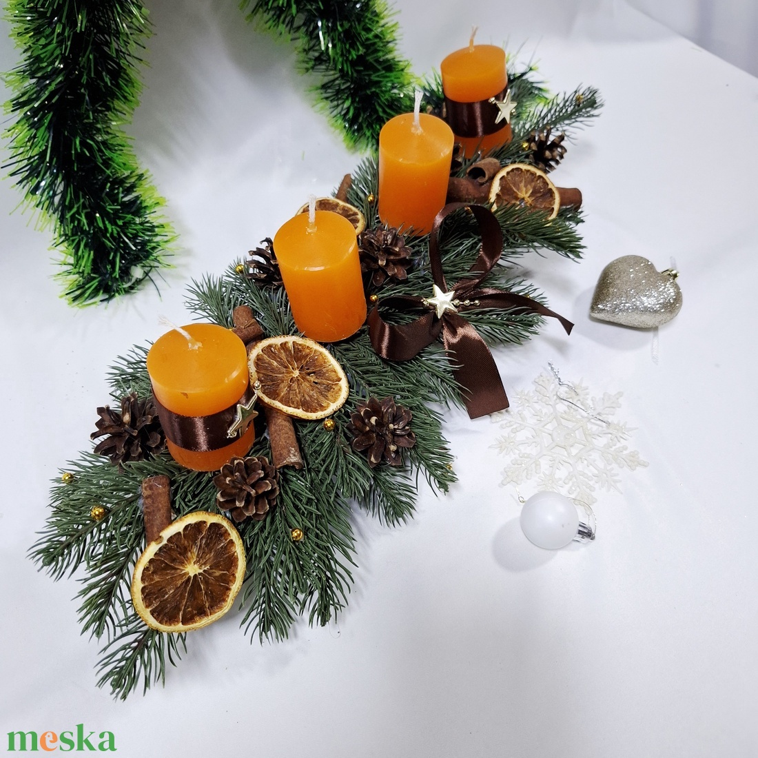 Adventi natura koszorú,  asztaldísz,  dekoráció - karácsony - adventi díszek - adventi asztaldísz - Meska.hu