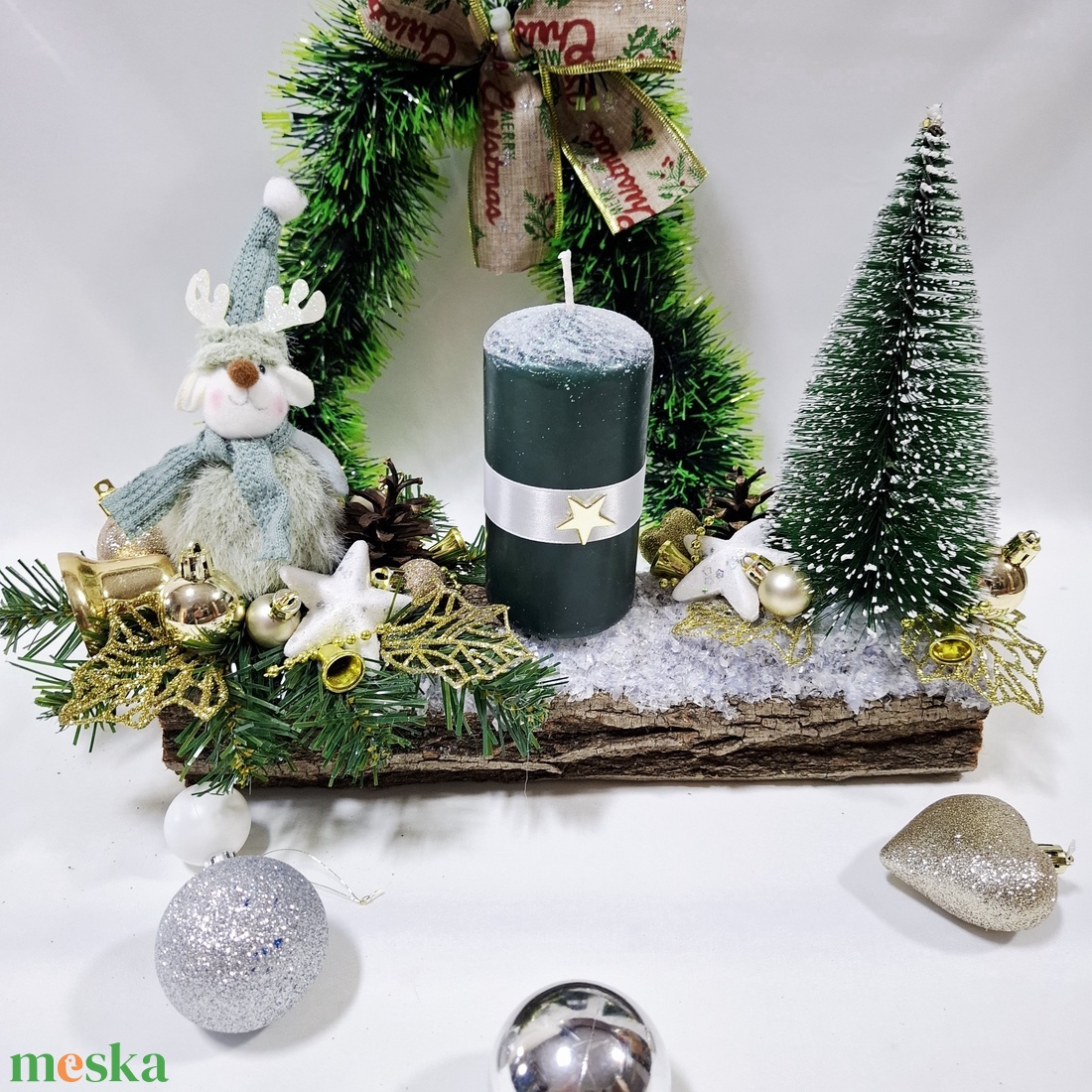 Adventi rénszarvas koszorú,  asztaldísz,  dekoráció - karácsony - adventi díszek - adventi asztaldísz - Meska.hu