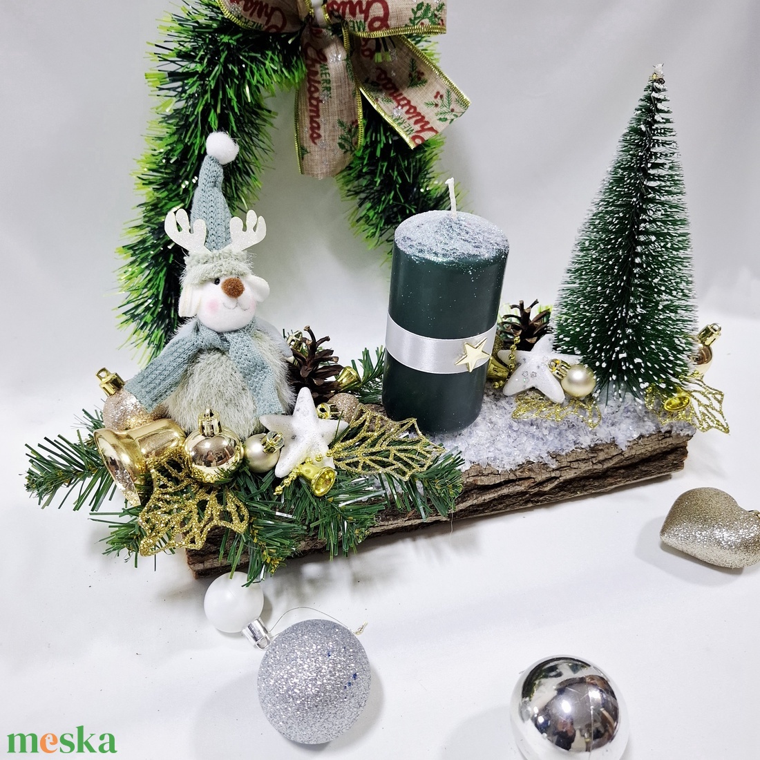 Adventi rénszarvas koszorú,  asztaldísz,  dekoráció - karácsony - adventi díszek - adventi asztaldísz - Meska.hu