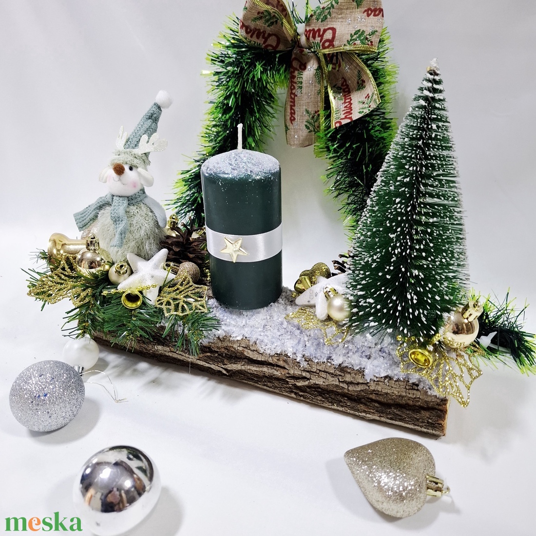 Adventi rénszarvas koszorú,  asztaldísz,  dekoráció - karácsony - adventi díszek - adventi asztaldísz - Meska.hu