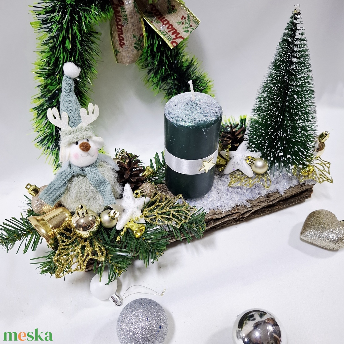Adventi rénszarvas koszorú,  asztaldísz,  dekoráció - karácsony - adventi díszek - adventi asztaldísz - Meska.hu
