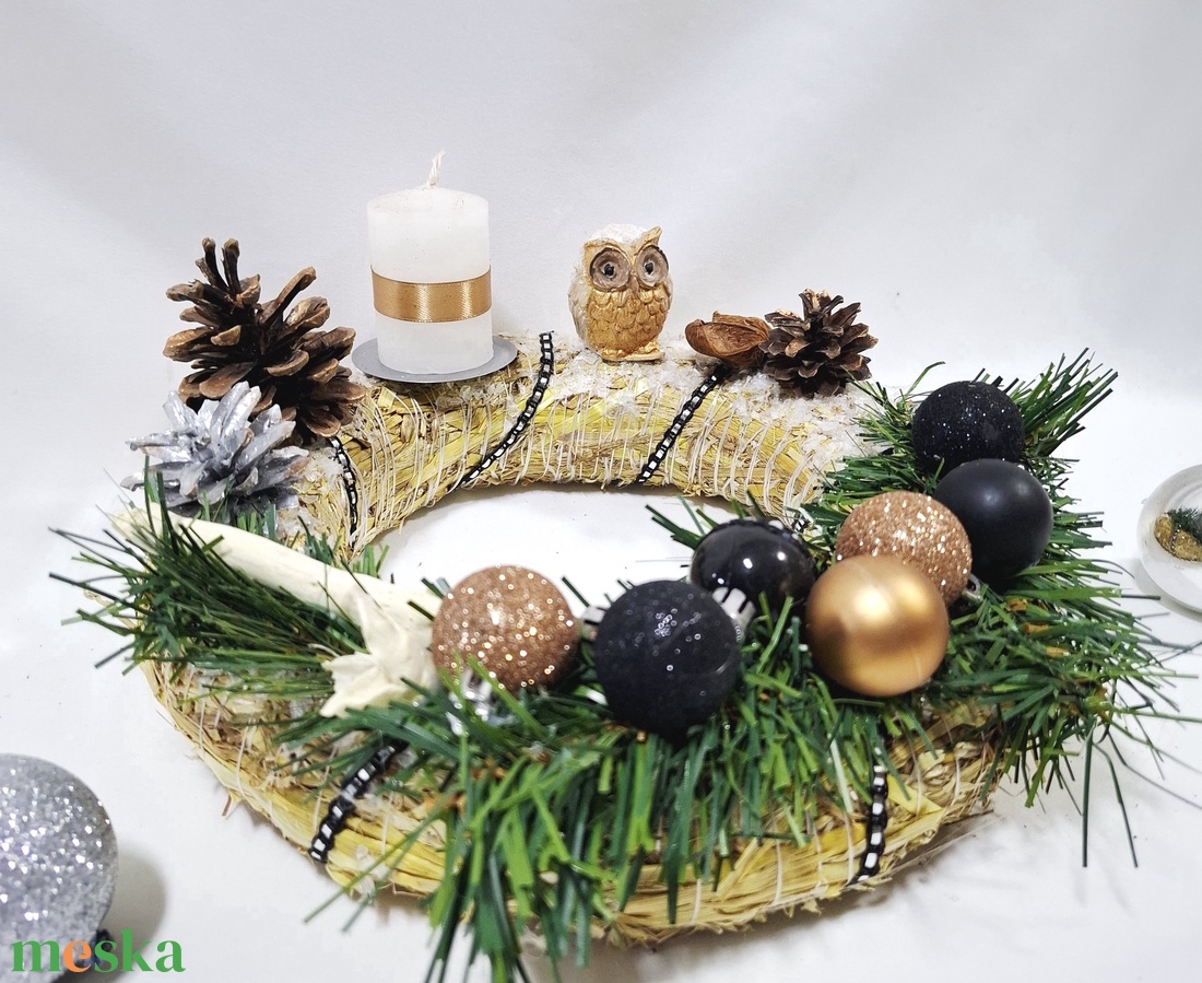 Adventi hóbagoly koszorú,  asztaldísz, karácsonyi dekoráció - karácsony - adventi díszek - adventi asztaldísz - Meska.hu