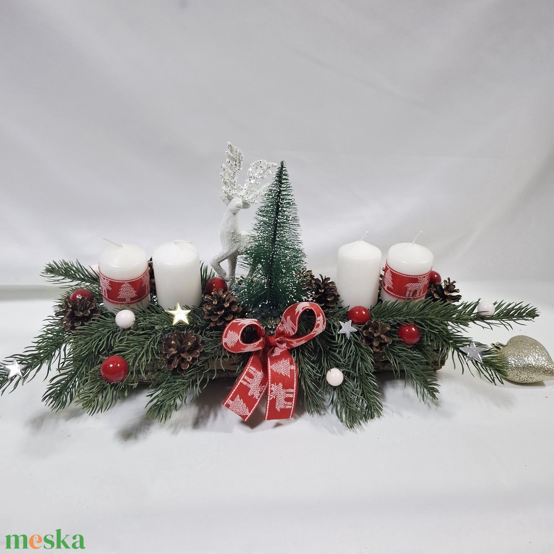 Karácsonyi adventi rénszarvas klasszikus koszorú, asztaldísz  - karácsony - adventi díszek - adventi koszorú - Meska.hu