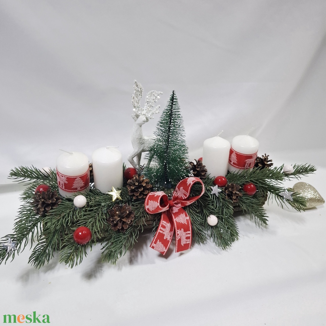 Karácsonyi adventi rénszarvas klasszikus koszorú, asztaldísz  - karácsony - adventi díszek - adventi koszorú - Meska.hu