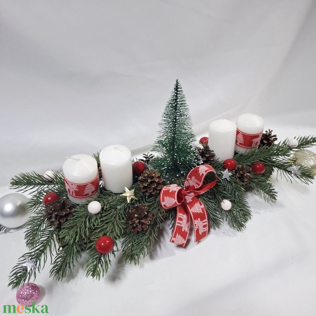 Karácsonyi adventi klasszikus koszorú, asztaldísz  - karácsony - adventi díszek - adventi koszorú - Meska.hu