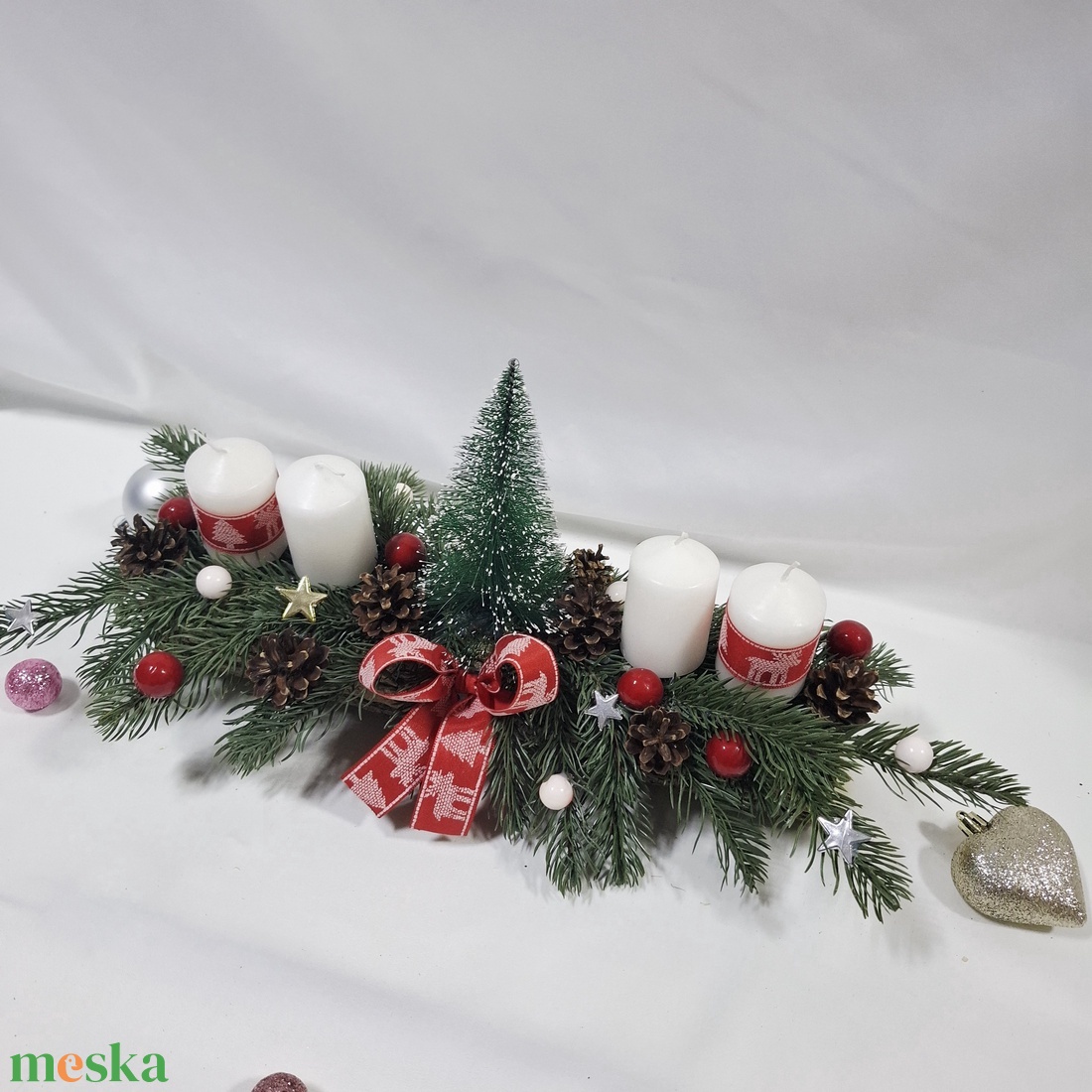 Karácsonyi adventi klasszikus koszorú, asztaldísz  - karácsony - adventi díszek - adventi koszorú - Meska.hu
