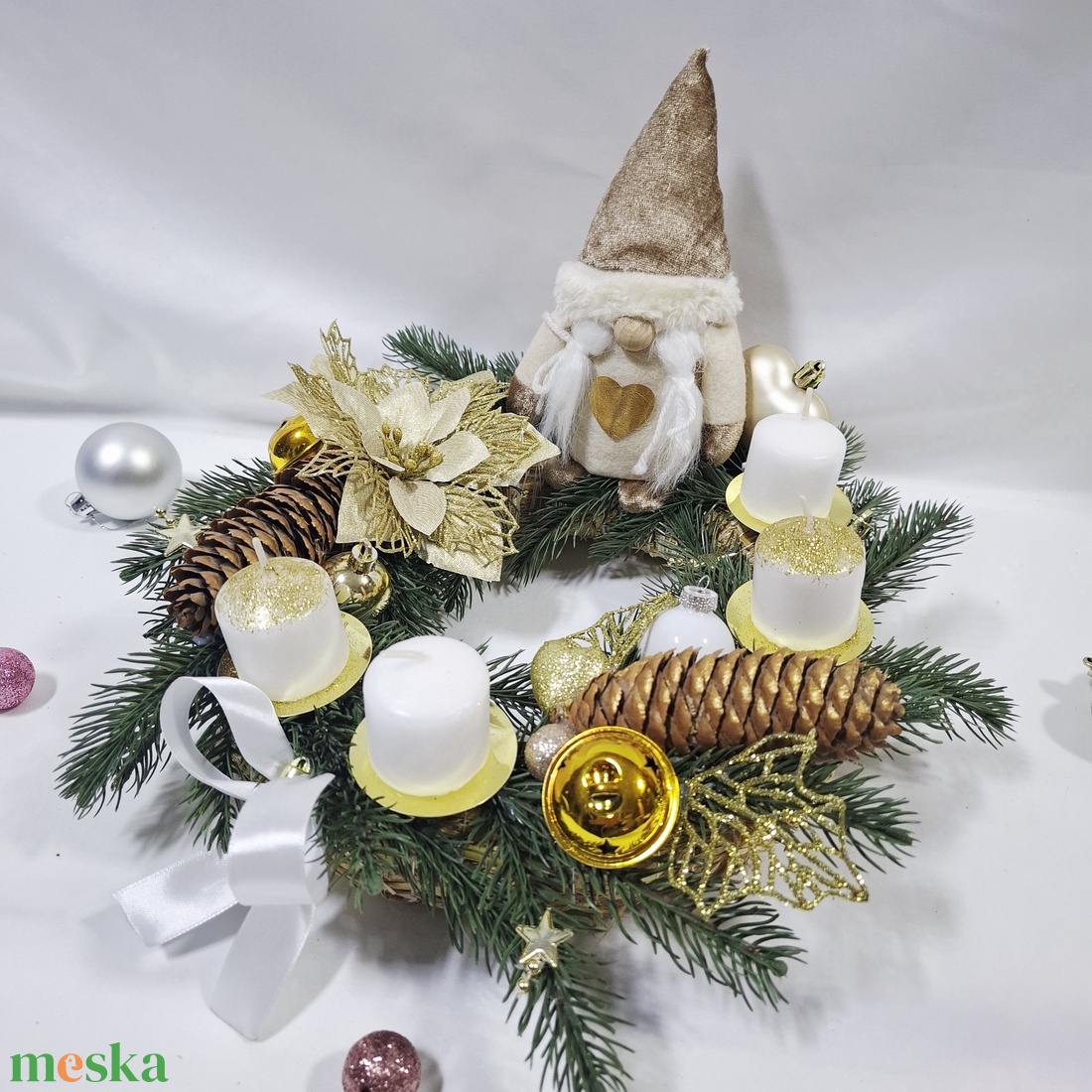 Karácsonyi adventi manó  koszorú, asztaldísz  - karácsony - adventi díszek - adventi koszorú - Meska.hu