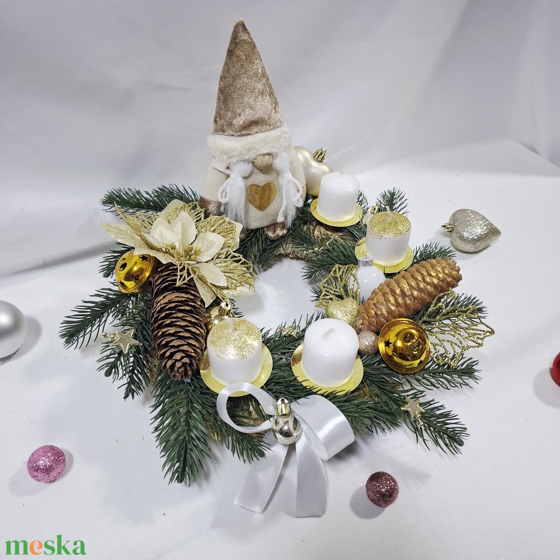 Karácsonyi adventi manó  koszorú, asztaldísz  - karácsony - adventi díszek - adventi koszorú - Meska.hu