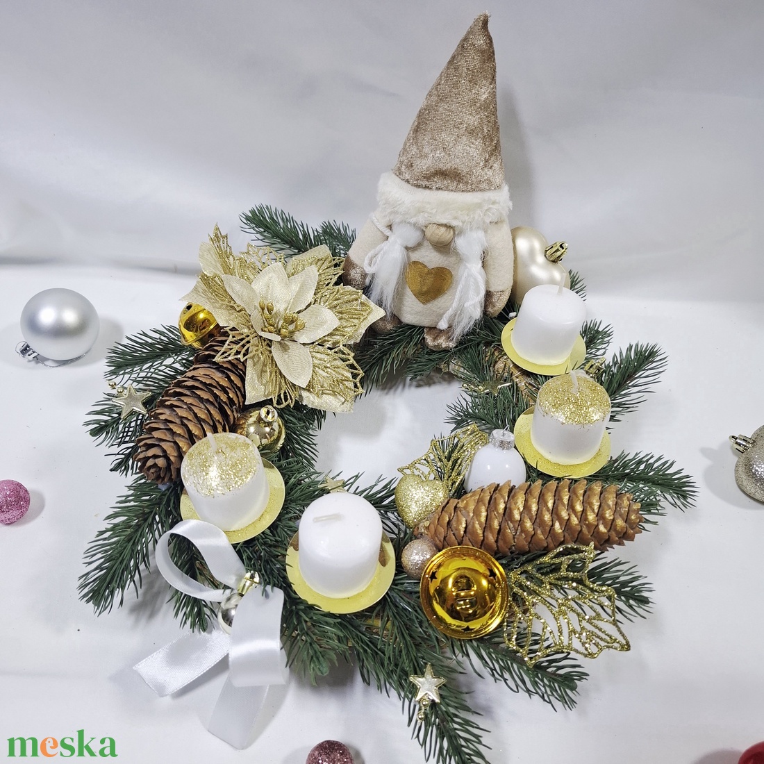 Karácsonyi adventi manó  koszorú, asztaldísz  - karácsony - adventi díszek - adventi koszorú - Meska.hu