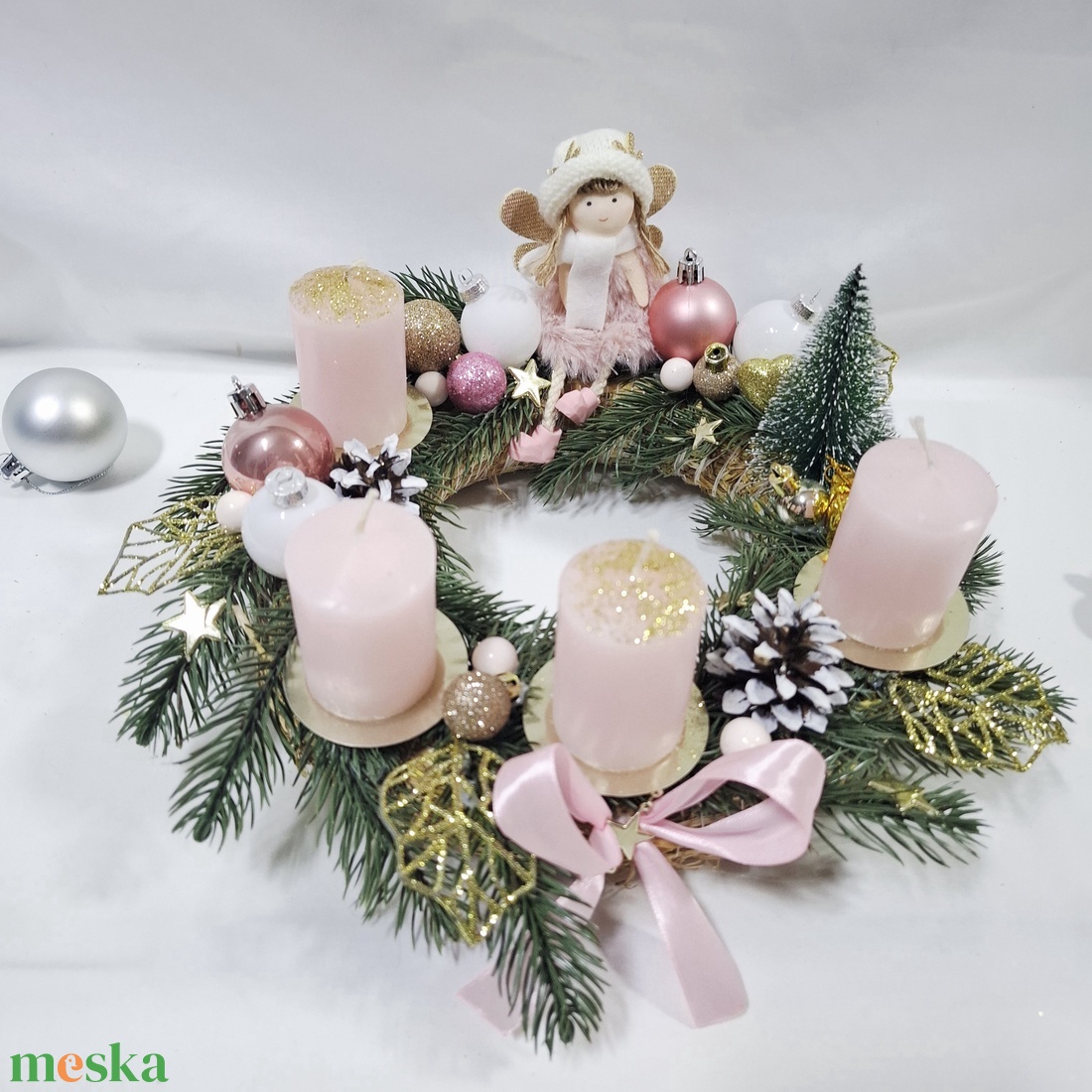 Karácsonyi adventi angyalka  koszorú, asztaldísz  - karácsony - adventi díszek - adventi koszorú - Meska.hu