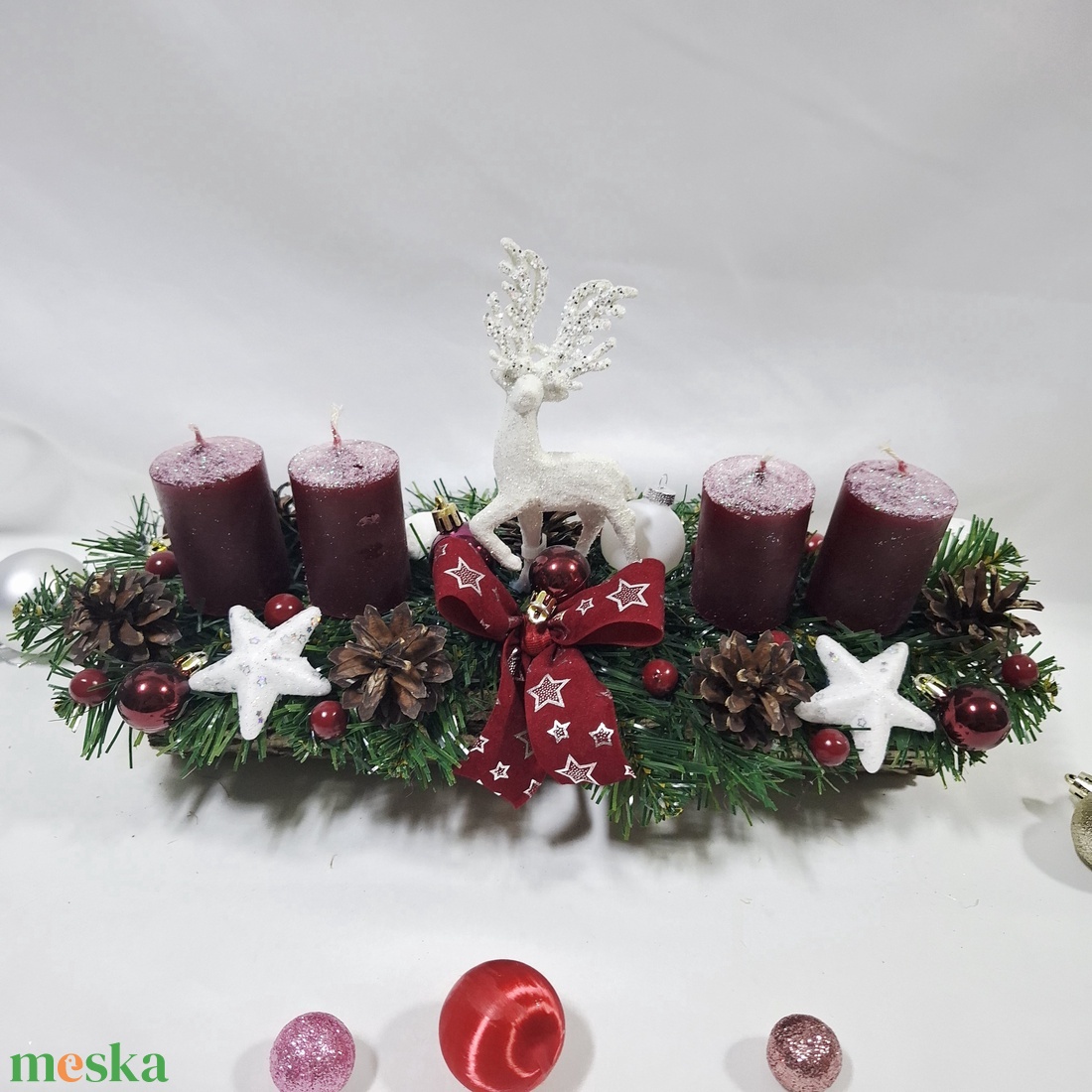 Karácsonyi adventi rénszarvas klasszikus koszorú, asztaldísz  - karácsony - adventi díszek - adventi koszorú - Meska.hu