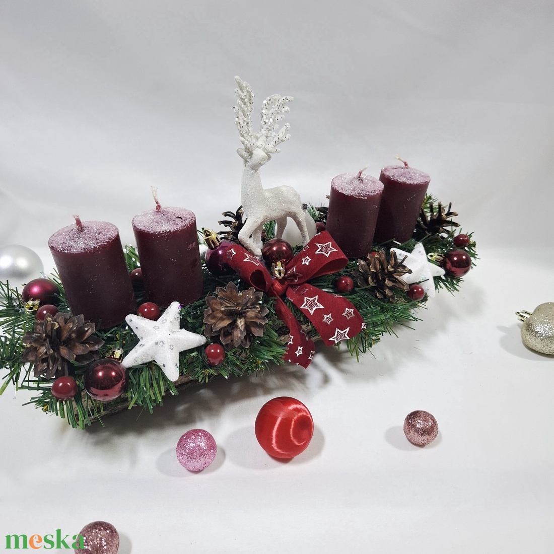 Karácsonyi adventi rénszarvas klasszikus koszorú, asztaldísz  - karácsony - adventi díszek - adventi koszorú - Meska.hu