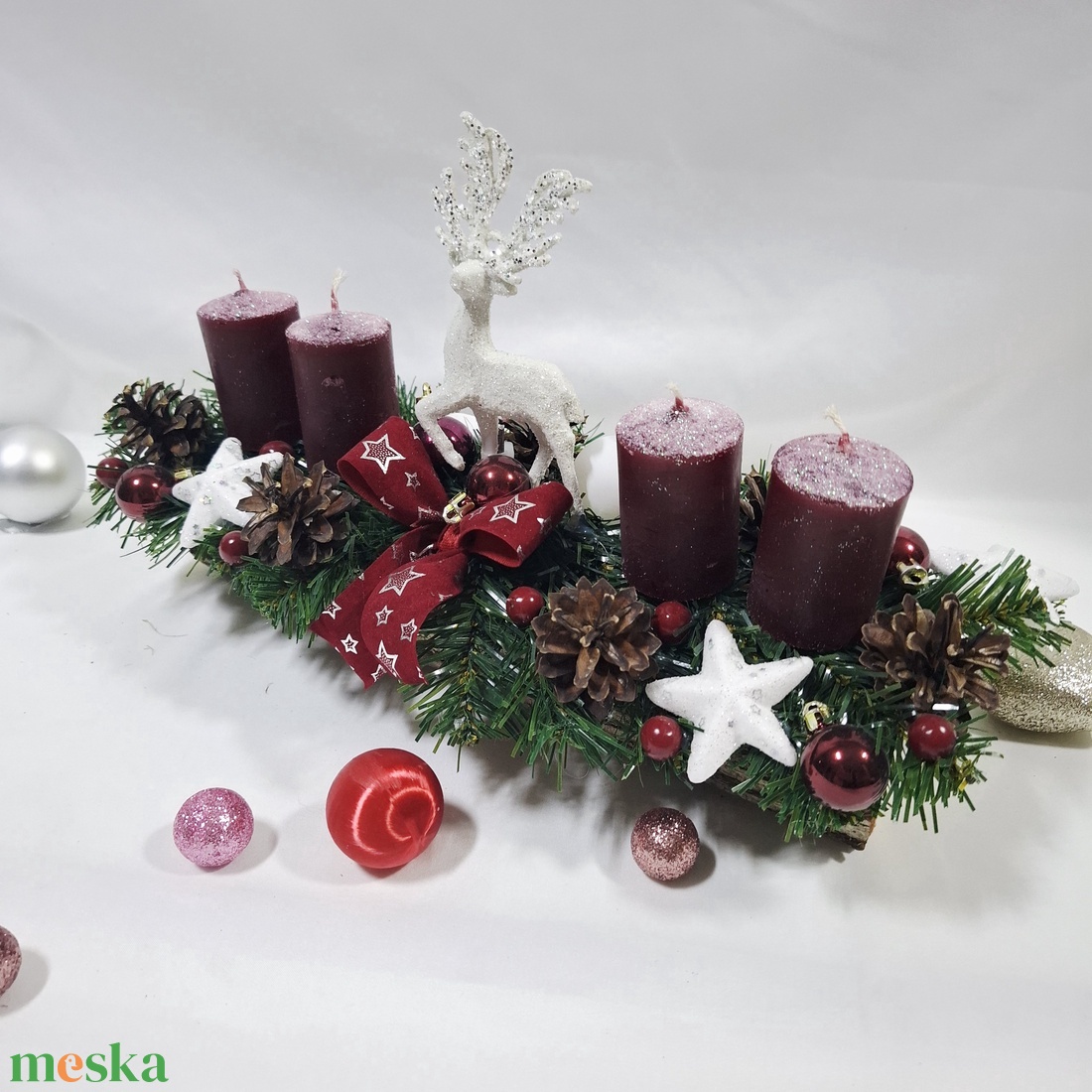 Karácsonyi adventi rénszarvas klasszikus koszorú, asztaldísz  - karácsony - adventi díszek - adventi koszorú - Meska.hu