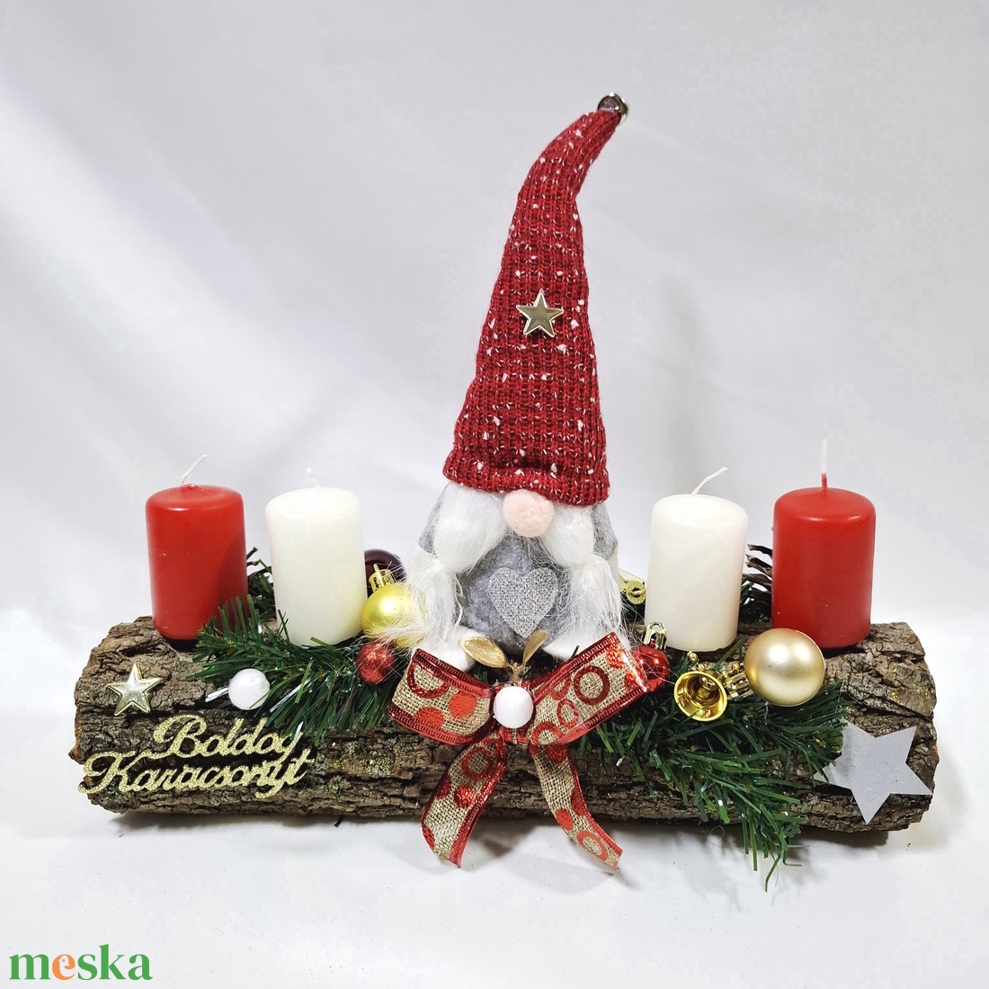 Karácsonyi adventi manó  koszorú, asztaldísz  - karácsony - adventi díszek - adventi koszorú - Meska.hu