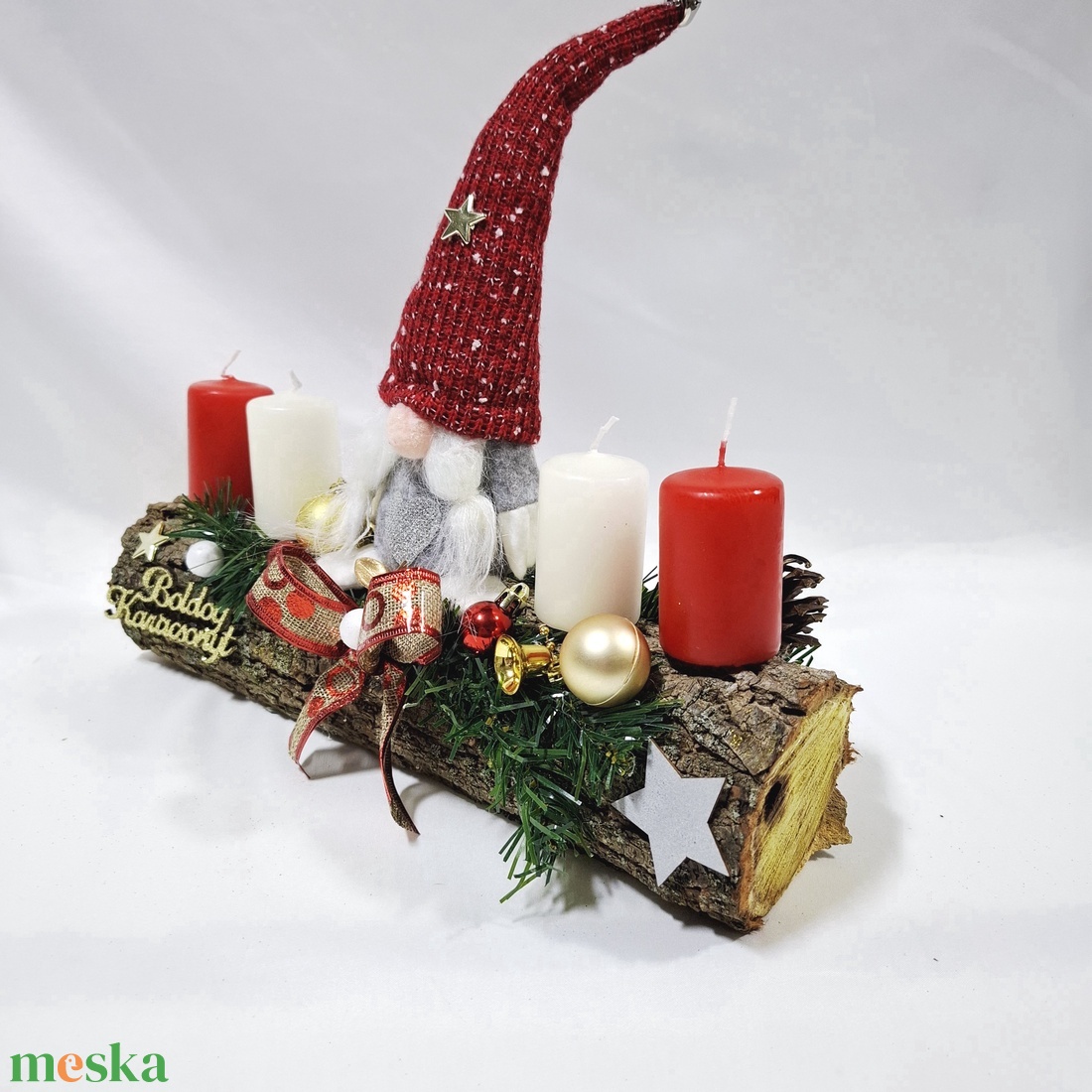 Karácsonyi adventi manó  koszorú, asztaldísz  - karácsony - adventi díszek - adventi koszorú - Meska.hu