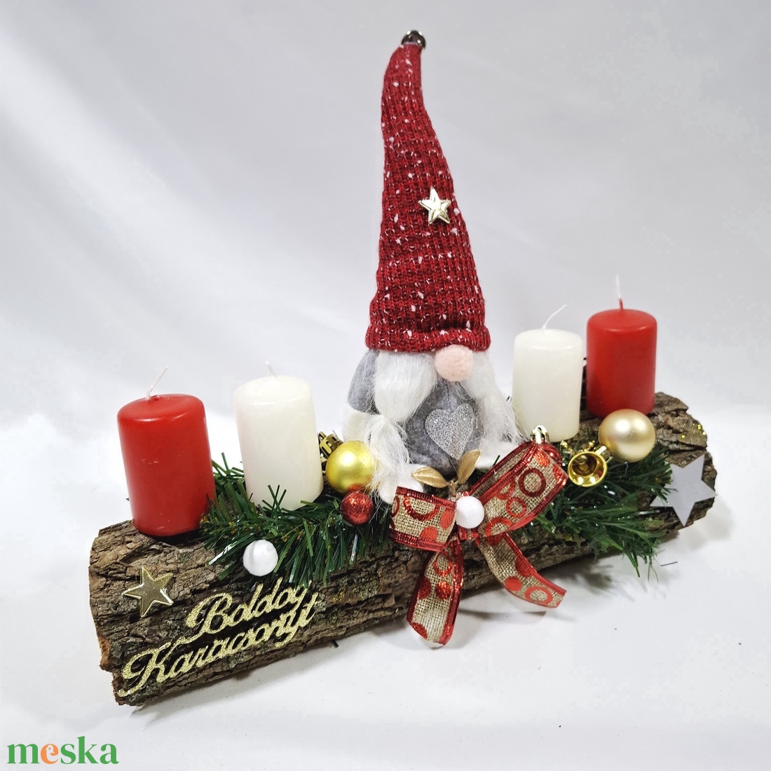 Karácsonyi adventi manó  koszorú, asztaldísz  - karácsony - adventi díszek - adventi koszorú - Meska.hu