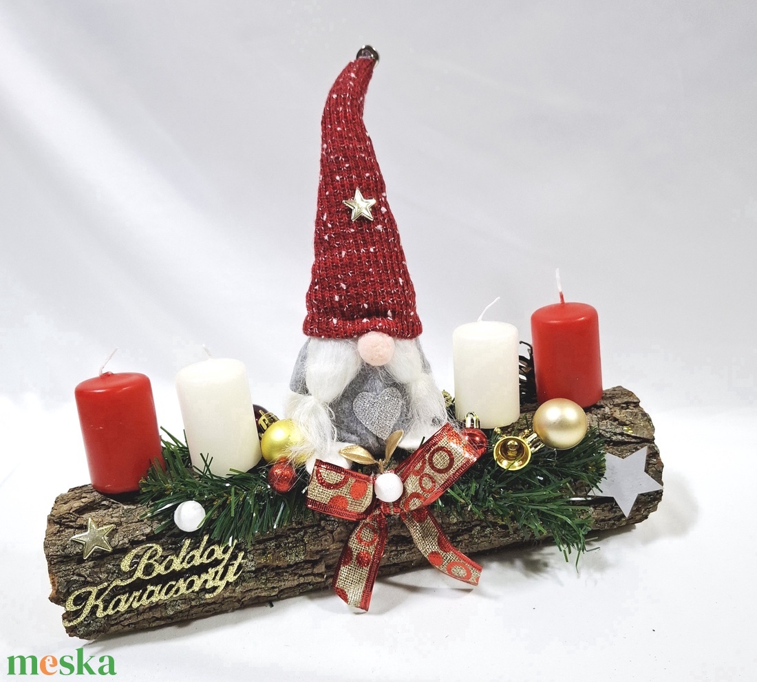 Karácsonyi adventi manó  koszorú, asztaldísz  - karácsony - adventi díszek - adventi koszorú - Meska.hu