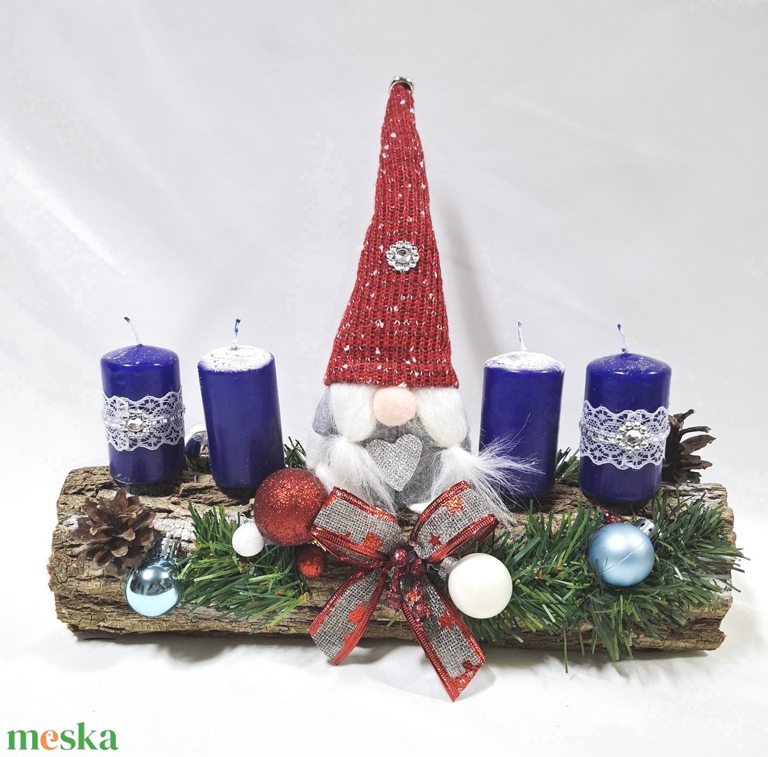 Karácsonyi adventi manó  koszorú, asztaldísz  - karácsony - adventi díszek - adventi koszorú - Meska.hu