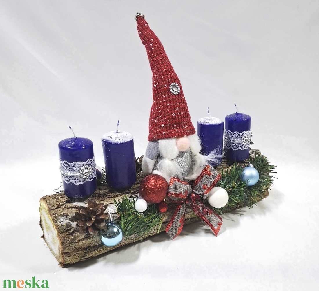 Karácsonyi adventi manó  koszorú, asztaldísz  - karácsony - adventi díszek - adventi koszorú - Meska.hu