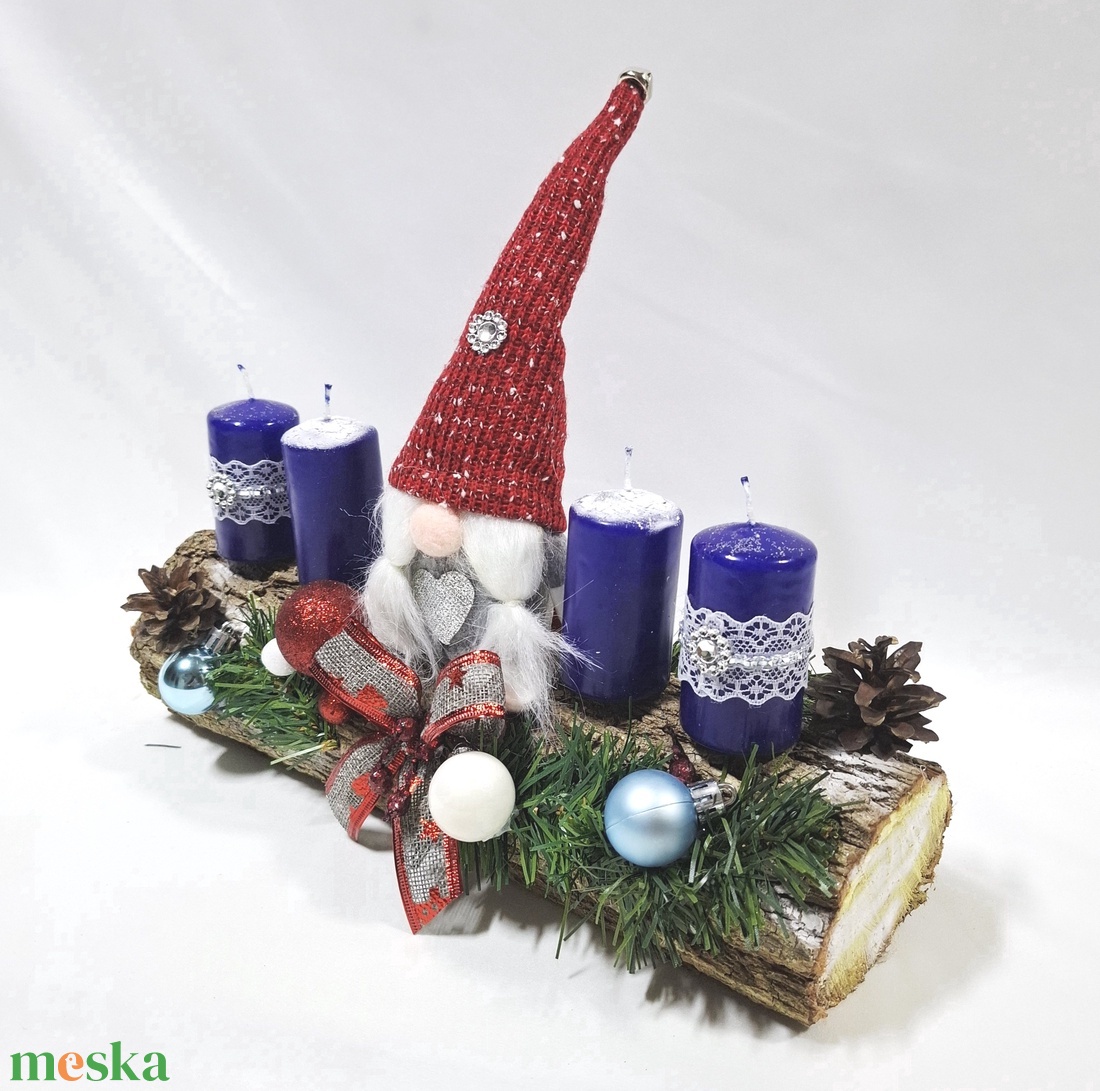 Karácsonyi adventi manó  koszorú, asztaldísz  - karácsony - adventi díszek - adventi koszorú - Meska.hu