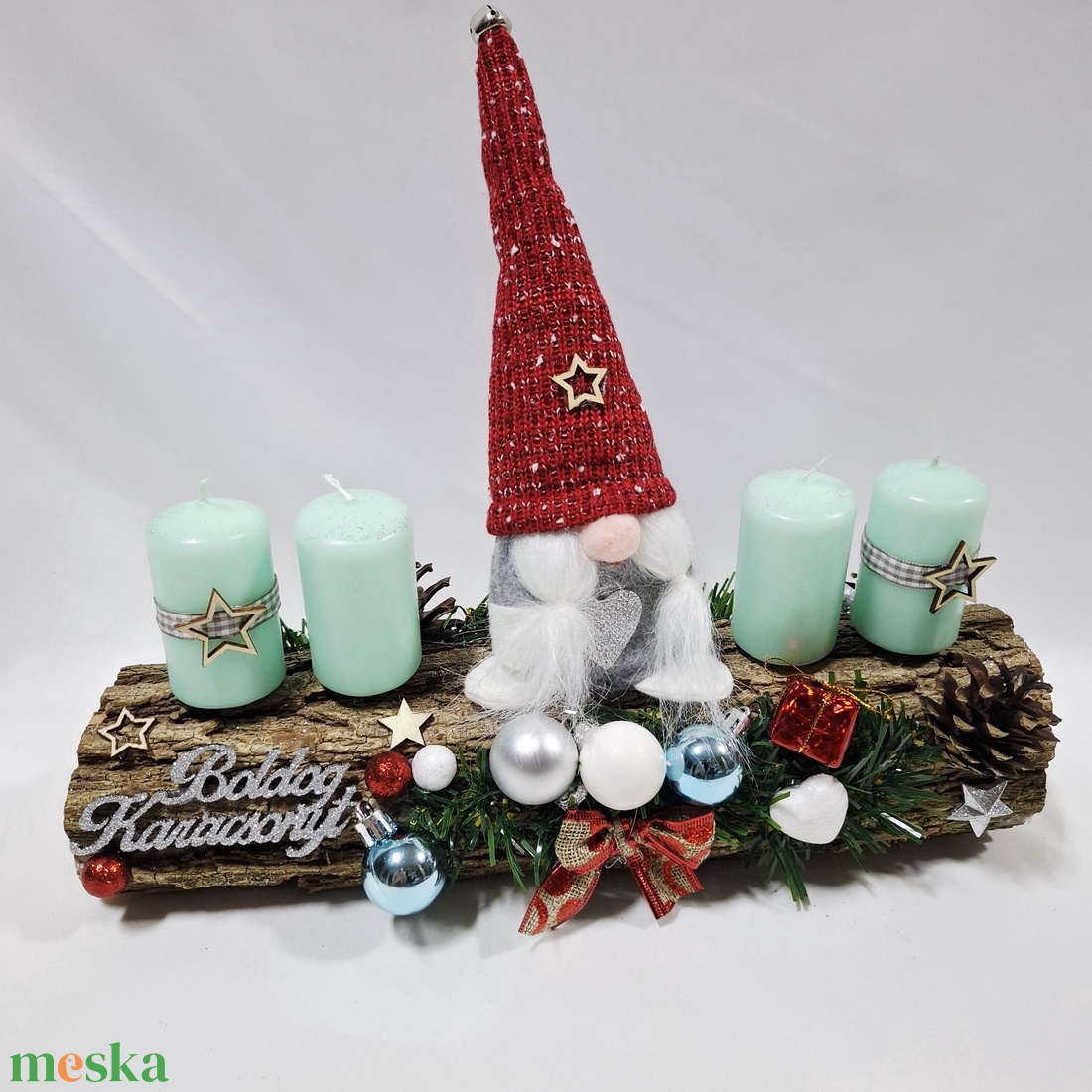 Karácsonyi adventi manó  koszorú, asztaldísz  - karácsony - adventi díszek - adventi koszorú - Meska.hu