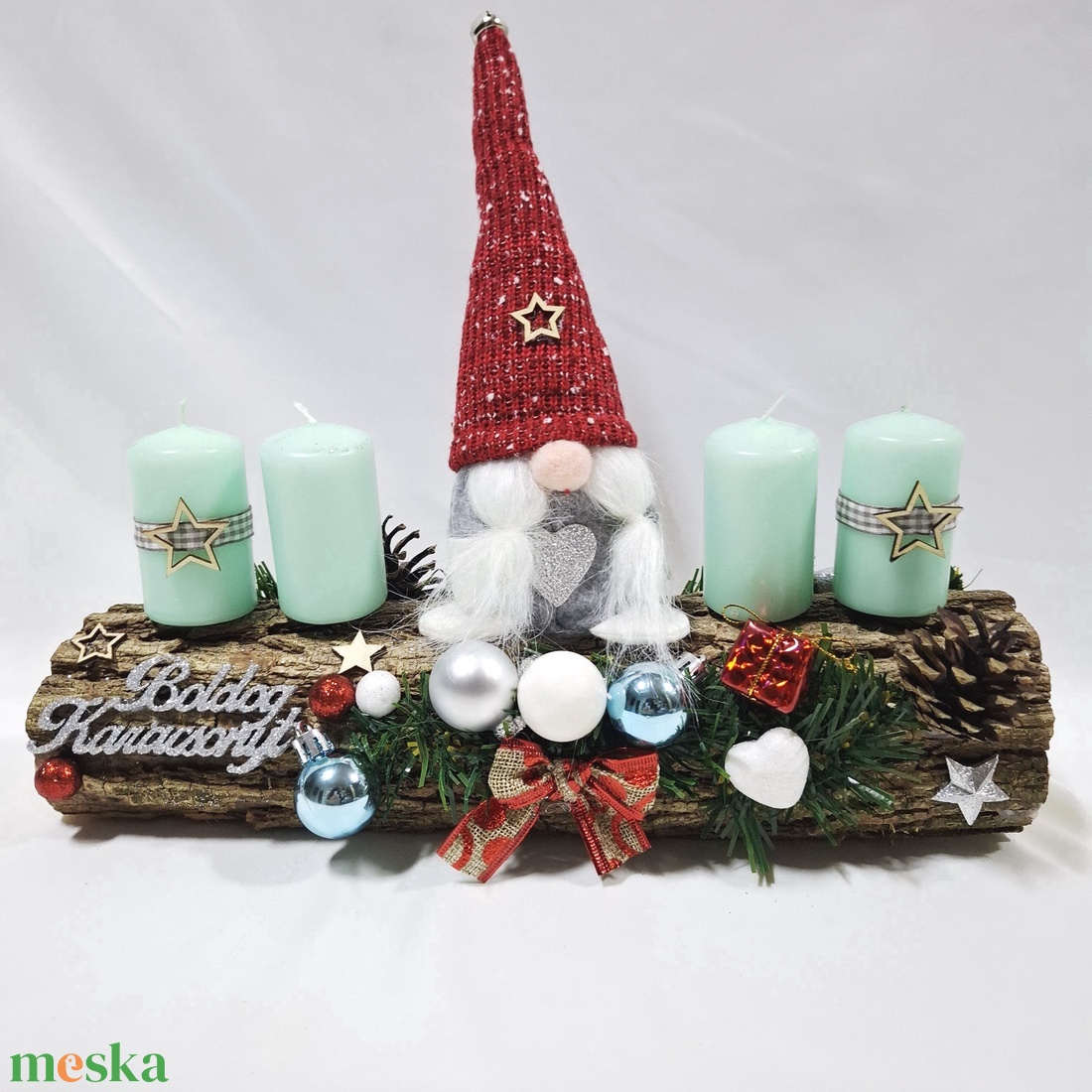 Karácsonyi adventi manó  koszorú, asztaldísz  - karácsony - adventi díszek - adventi koszorú - Meska.hu