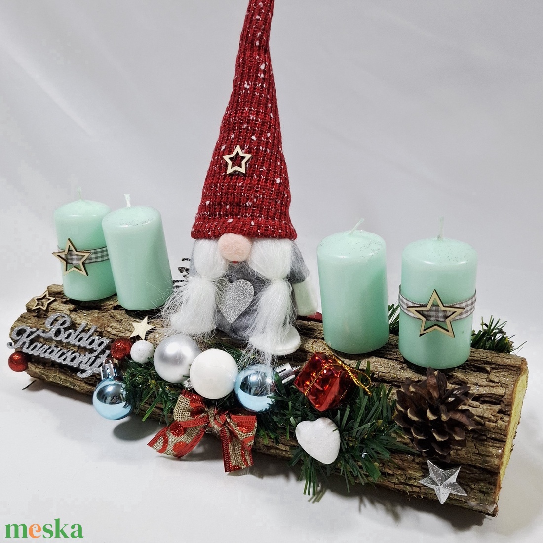 Karácsonyi adventi manó  koszorú, asztaldísz  - karácsony - adventi díszek - adventi koszorú - Meska.hu