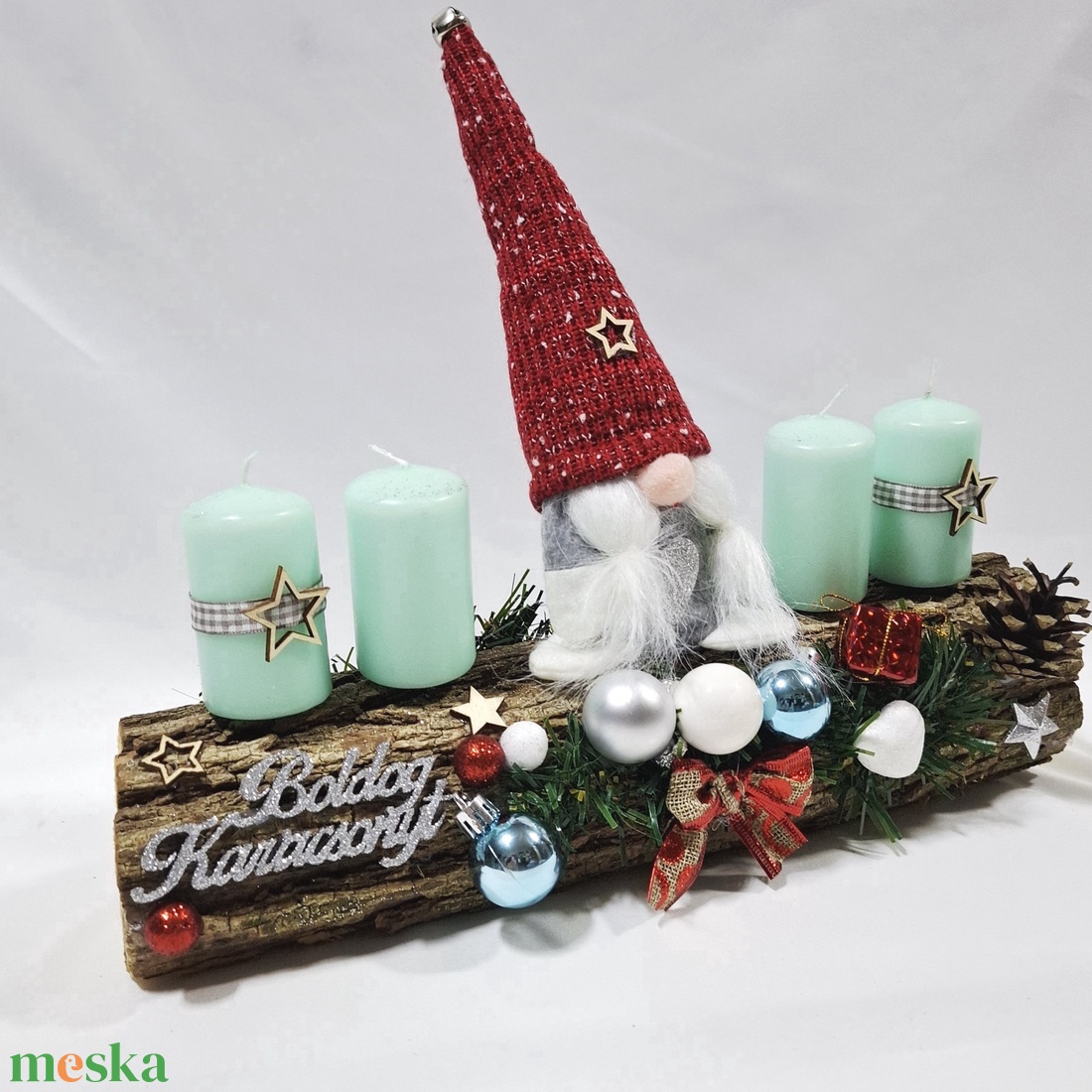 Karácsonyi adventi manó  koszorú, asztaldísz  - karácsony - adventi díszek - adventi koszorú - Meska.hu