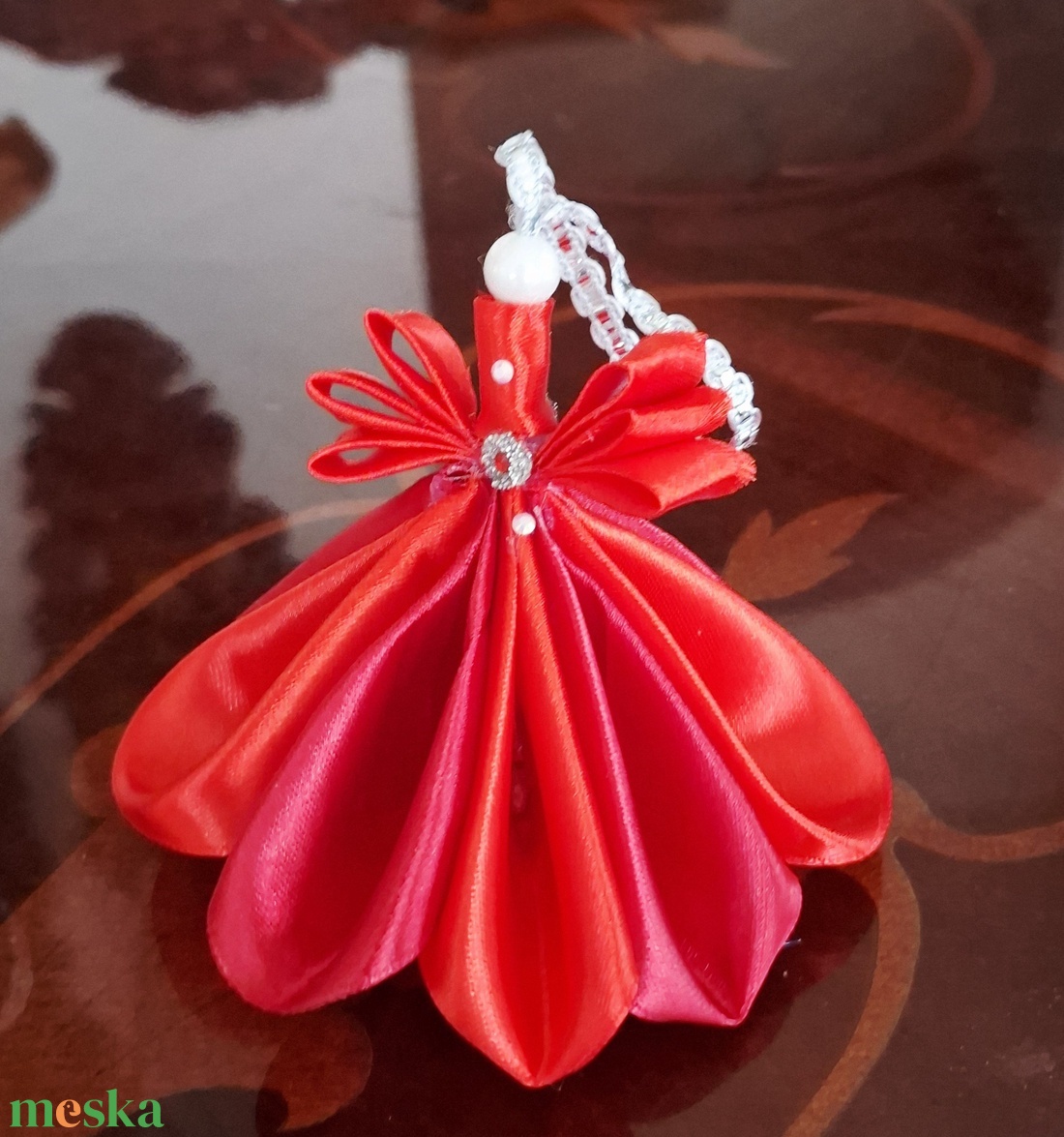 Angyalka szaténból, dekoráció, karácsonyfa dísz - karácsony - karácsonyi lakásdekoráció - karácsonyi lakásdíszek - Meska.hu