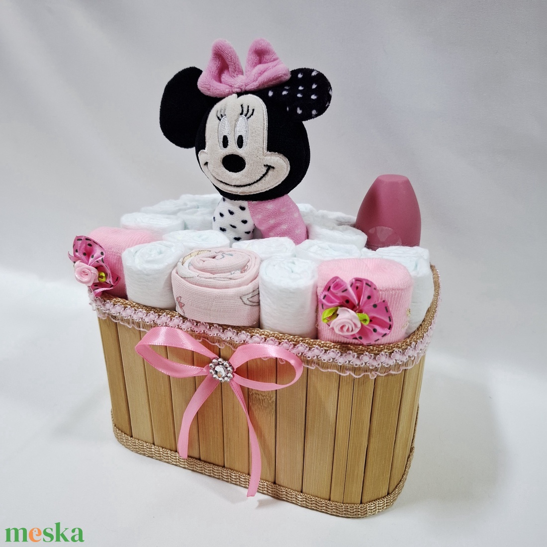  Minnie baba box, pelenkatorta 4-8 kg pelenkatorony, babaváró csomag, kelengye - baba - mama - pelenkázó, babafürdető kellékek - pelenkatorta - Meska.hu