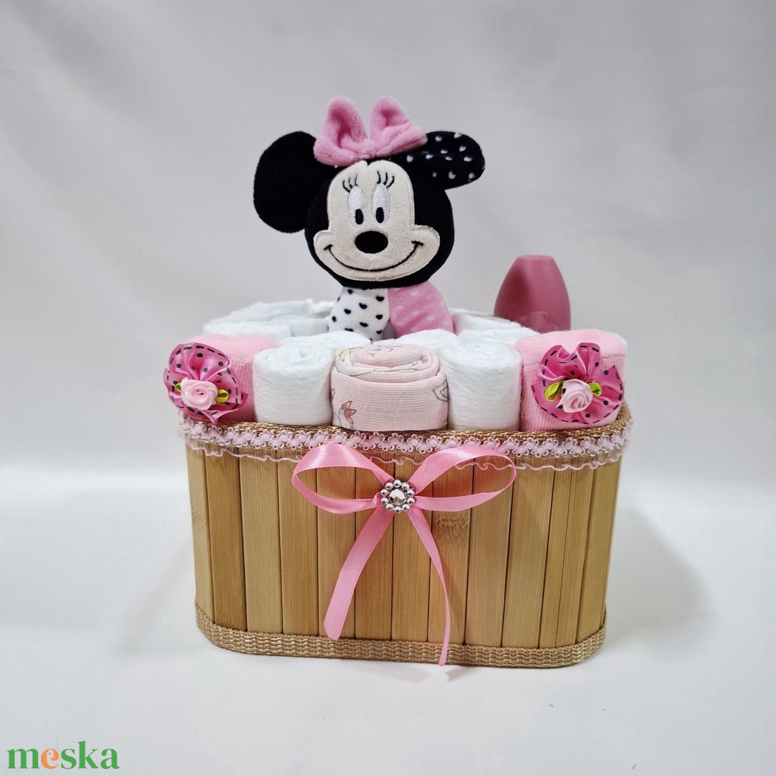  Minnie baba box, pelenkatorta 4-8 kg pelenkatorony, babaváró csomag, kelengye - baba - mama - pelenkázó, babafürdető kellékek - pelenkatorta - Meska.hu