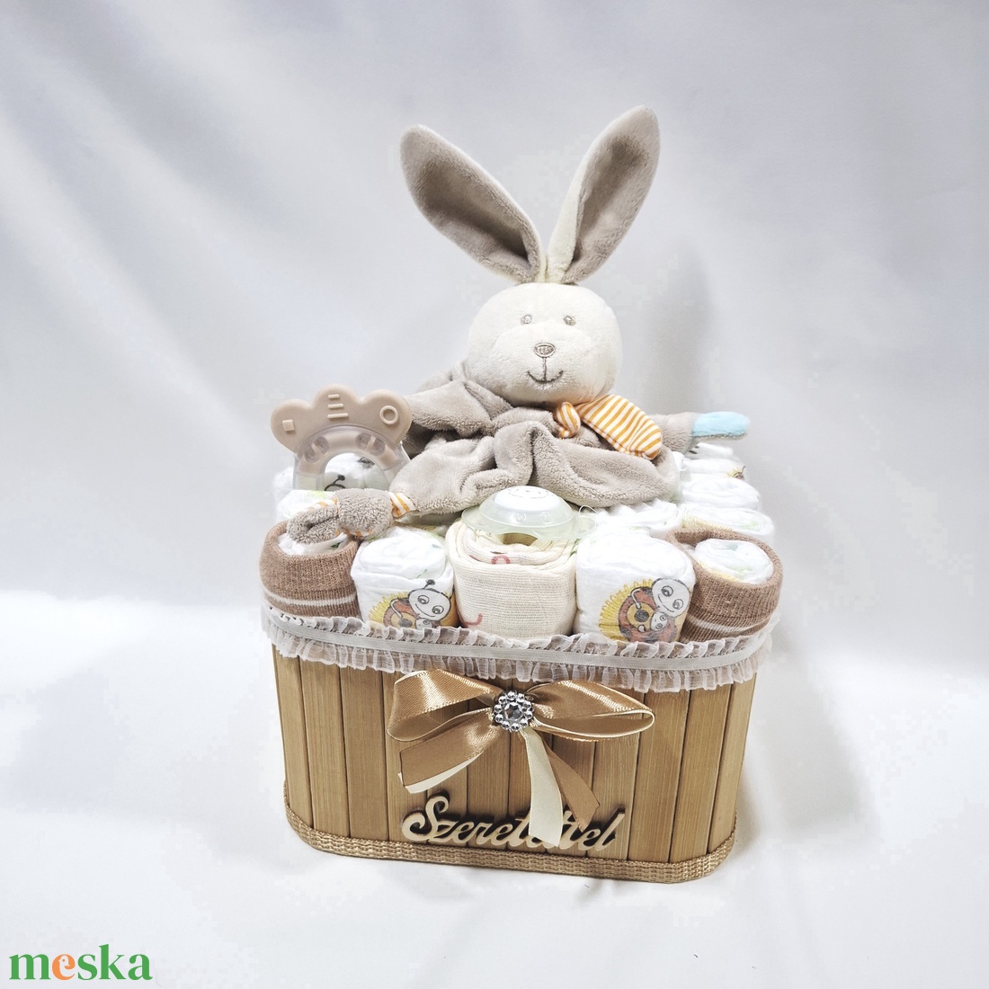  Nyuszi baba box, pelenkatorta 2-5kg pelenkatorony, babaváró csomag, kelengye - baba - mama - pelenkázó, babafürdető kellékek - pelenkatorta - Meska.hu