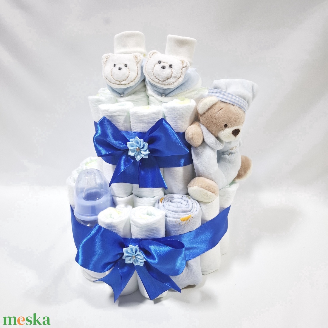 Tipegő maci pelenkatorta 2-5 kg pelenkatorony, babaváró csomag, kelengye - baba - mama - babalátogató ajándékcsomag - Meska.hu