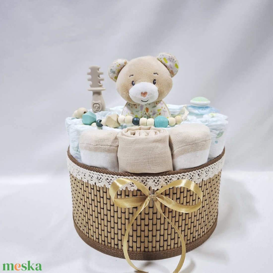 Mackó baba box, pelenkatorta 6-10 kg pelenkatorony, babaváró csomag, kelengye - baba - mama - pelenkázó, babafürdető kellékek - pelenkatorta - Meska.hu