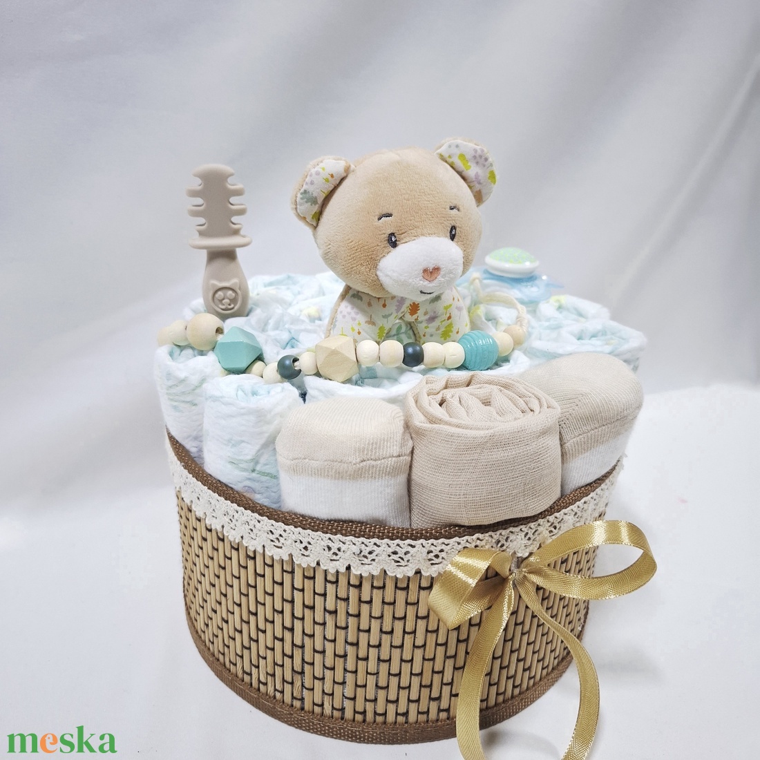 Mackó baba box, pelenkatorta 6-10 kg pelenkatorony, babaváró csomag, kelengye - baba - mama - pelenkázó, babafürdető kellékek - pelenkatorta - Meska.hu