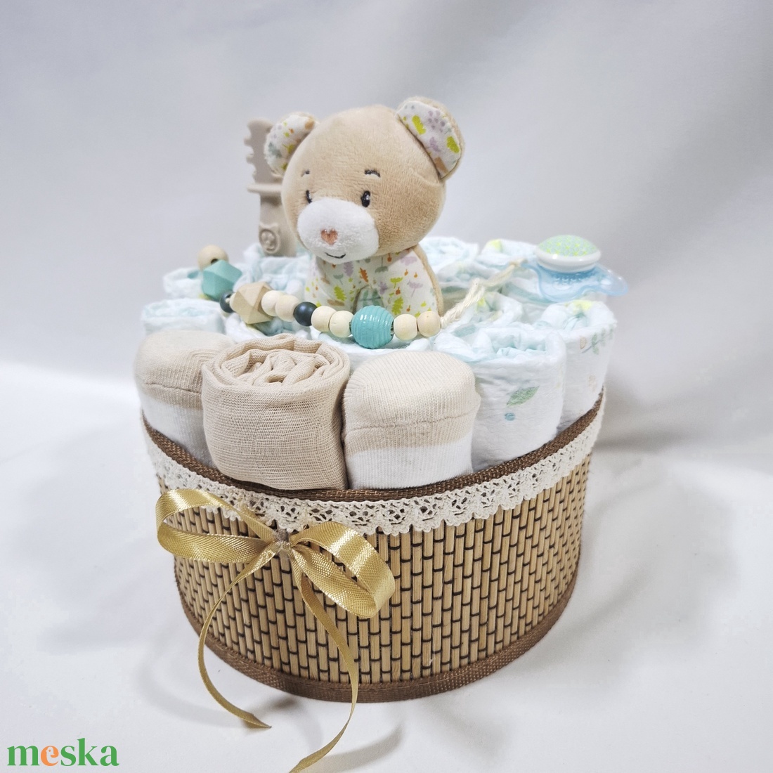 Mackó baba box, pelenkatorta 6-10 kg pelenkatorony, babaváró csomag, kelengye - baba - mama - pelenkázó, babafürdető kellékek - pelenkatorta - Meska.hu