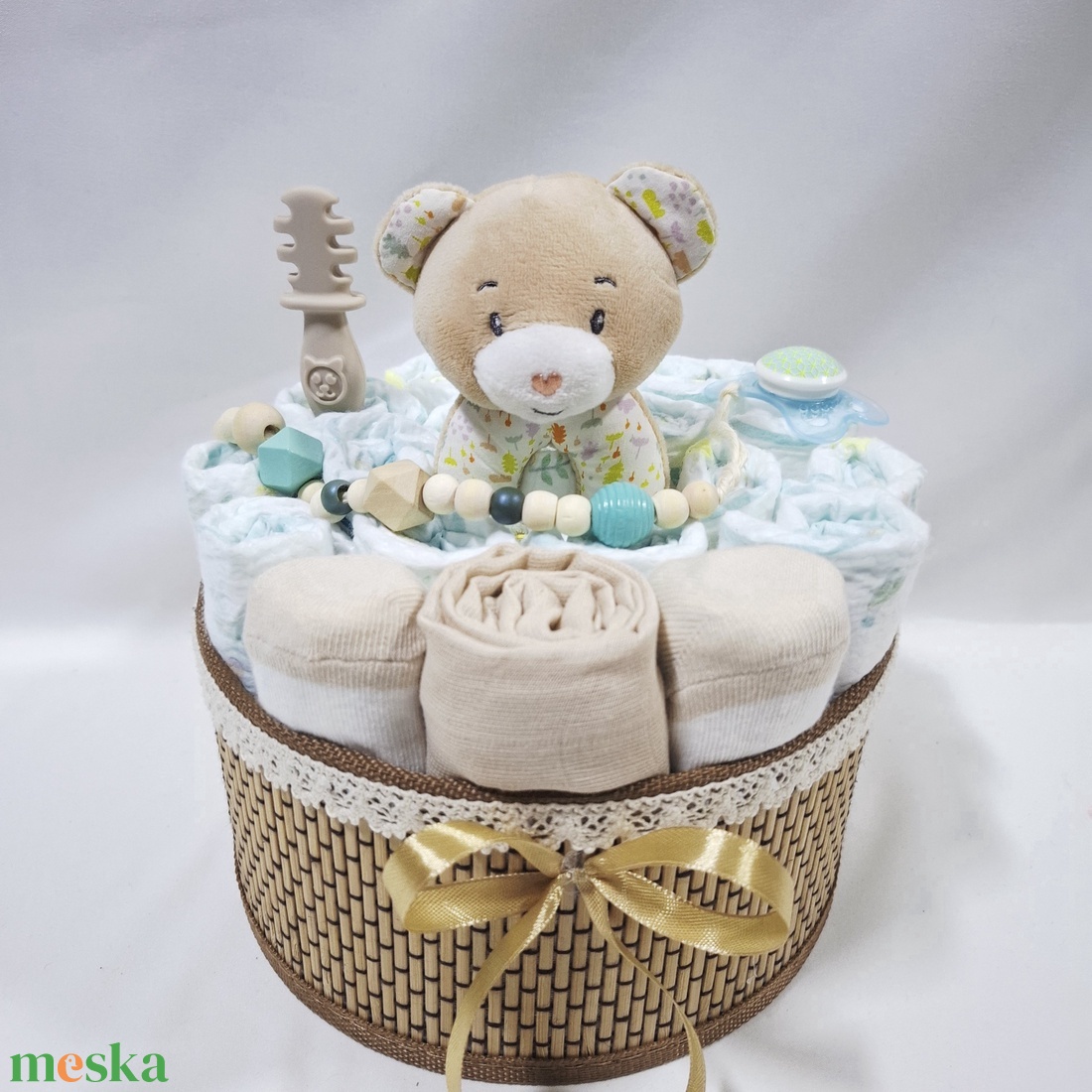 Mackó baba box, pelenkatorta 6-10 kg pelenkatorony, babaváró csomag, kelengye - baba - mama - pelenkázó, babafürdető kellékek - pelenkatorta - Meska.hu